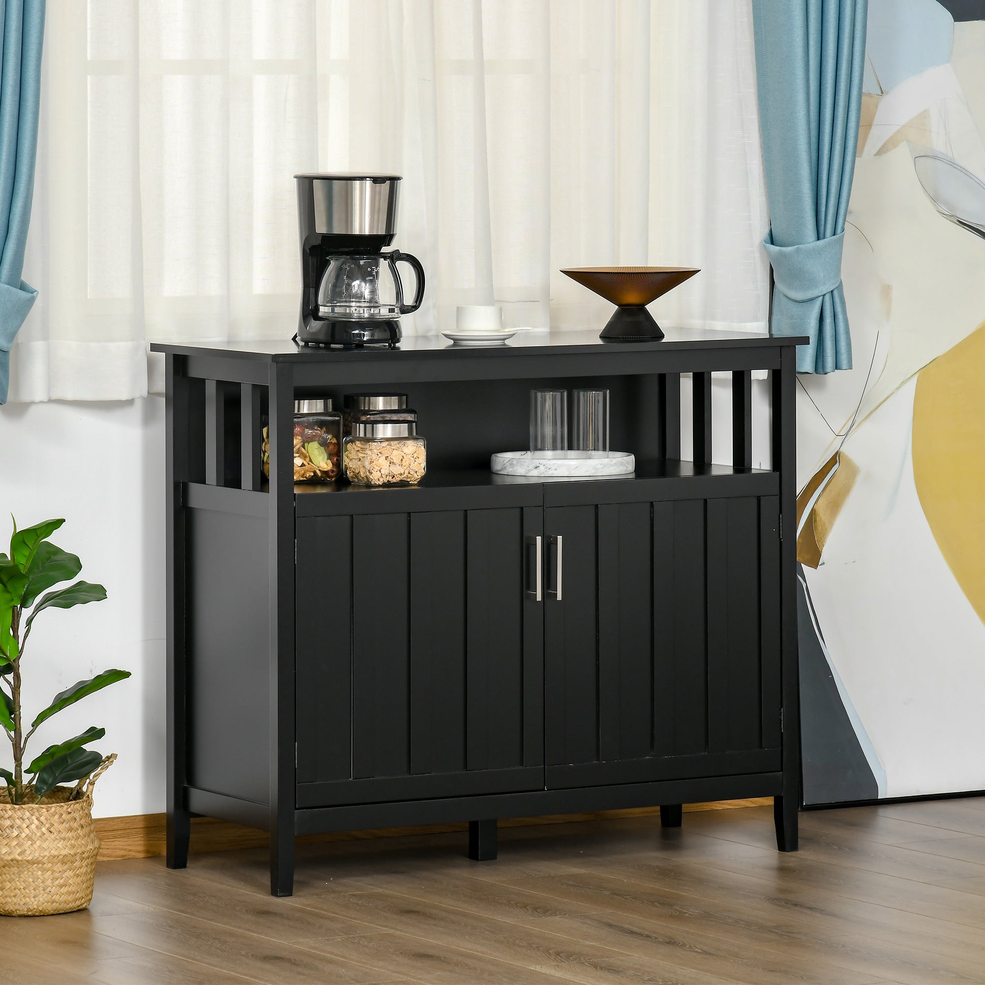 Sideboard Buffet Cabinet - Black 41.75"W Adjustable Shelves-DECOROLALA