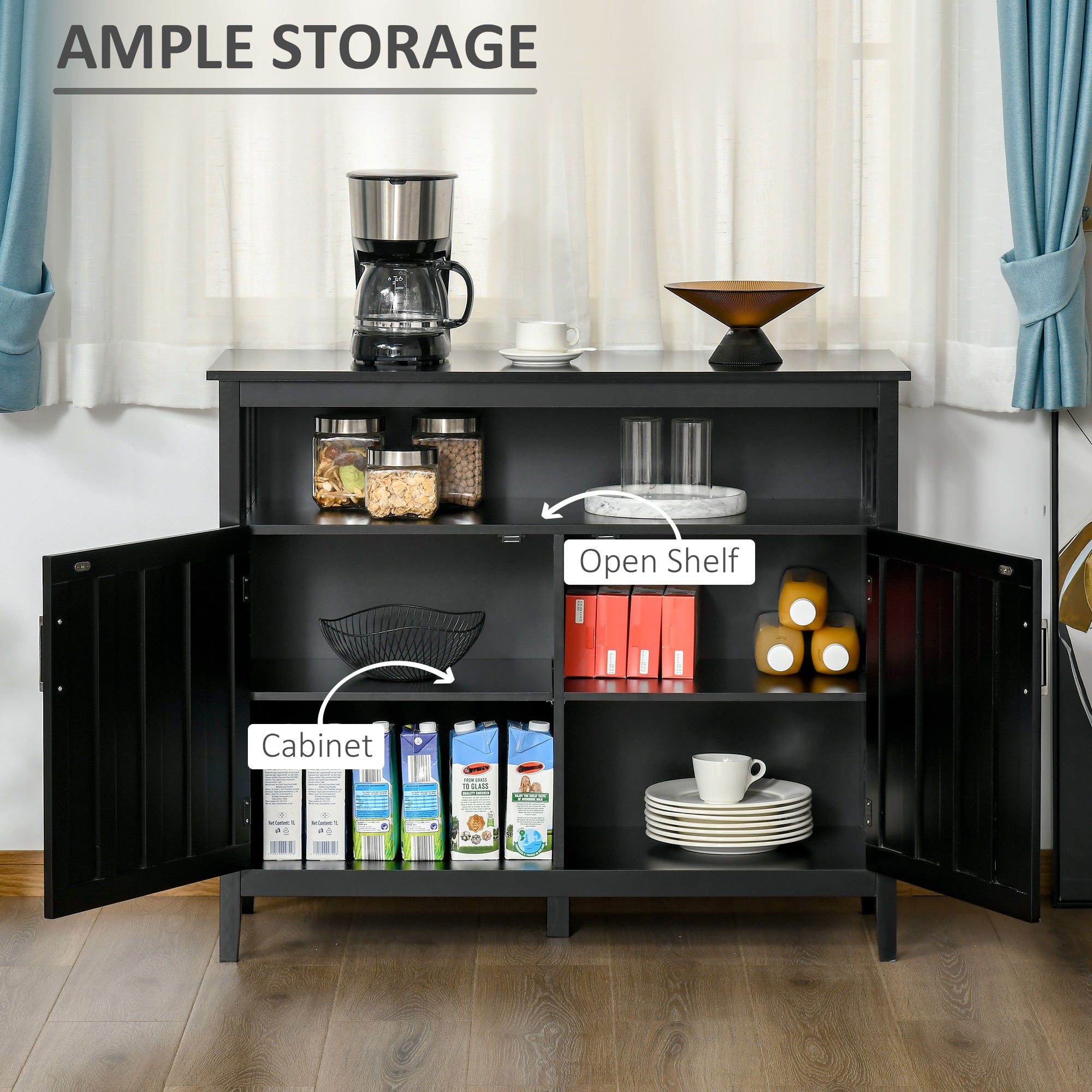 Sideboard Buffet Cabinet - Black 41.75"W Adjustable Shelves-DECOROLALA