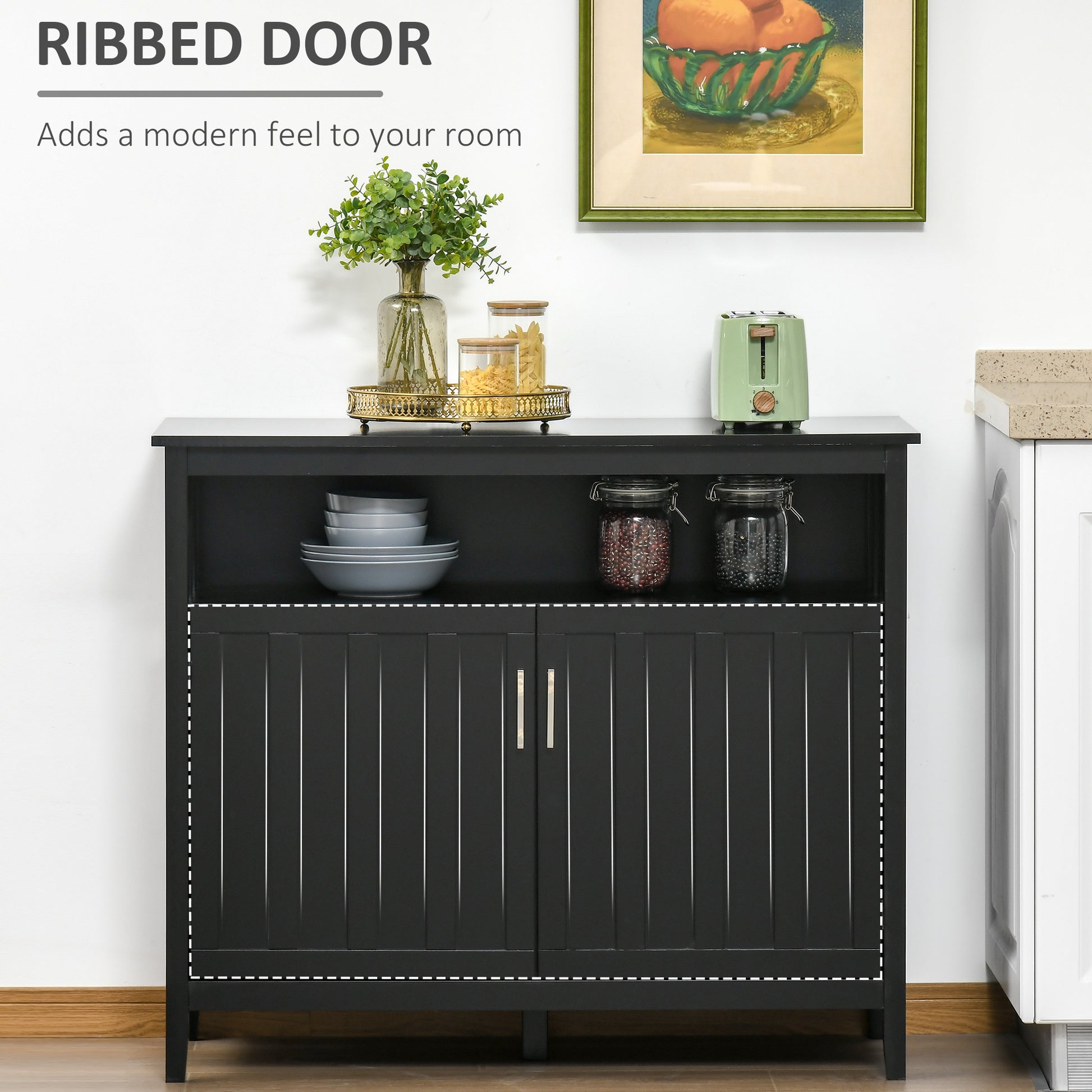 Sideboard Buffet Cabinet - Black 41.75"W Adjustable Shelves-DECOROLALA