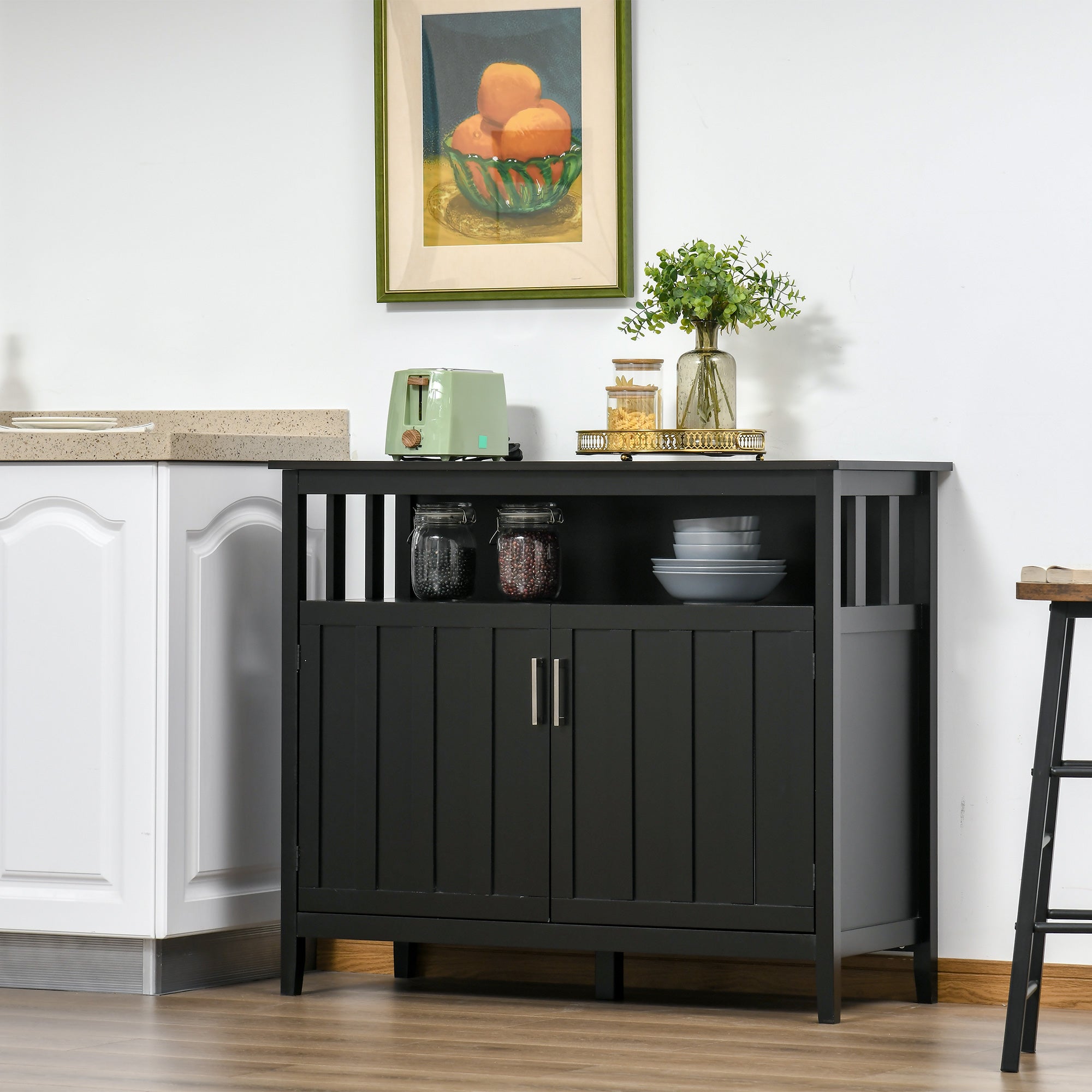 Sideboard Buffet Cabinet - Black 41.75"W Adjustable Shelves-DECOROLALA