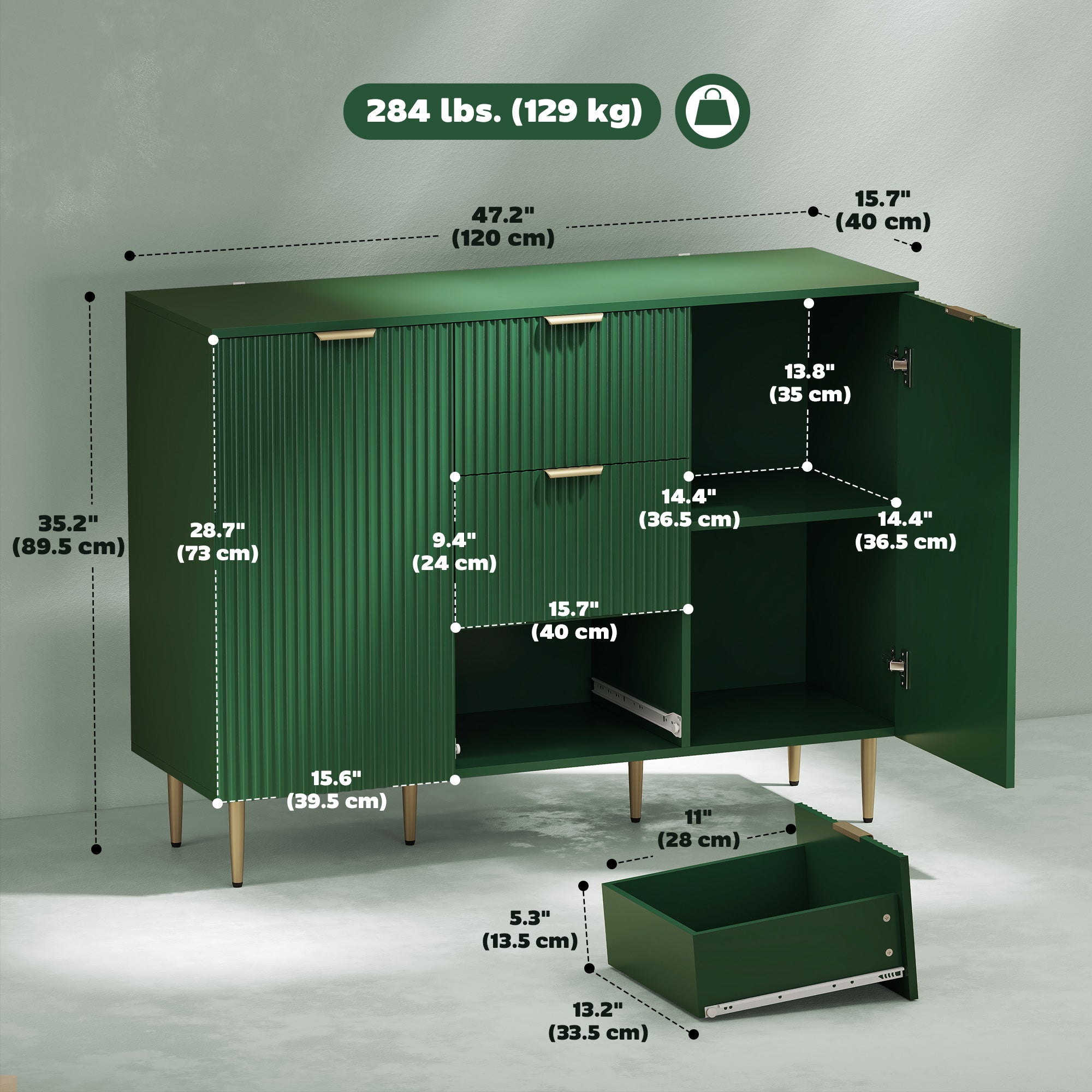 Sideboard Buffet Cabinet - Dark Green 47" Modern MDF-DECOROLALA
