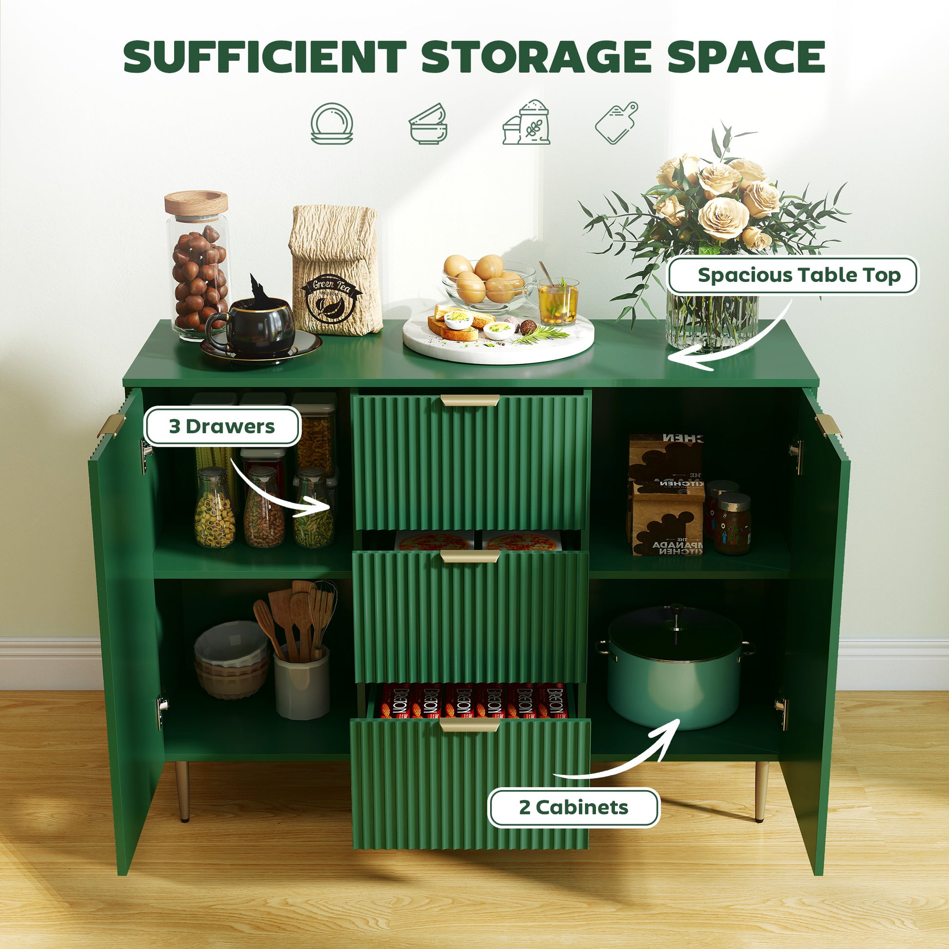 Sideboard Buffet Cabinet - Dark Green 47" Modern MDF-DECOROLALA