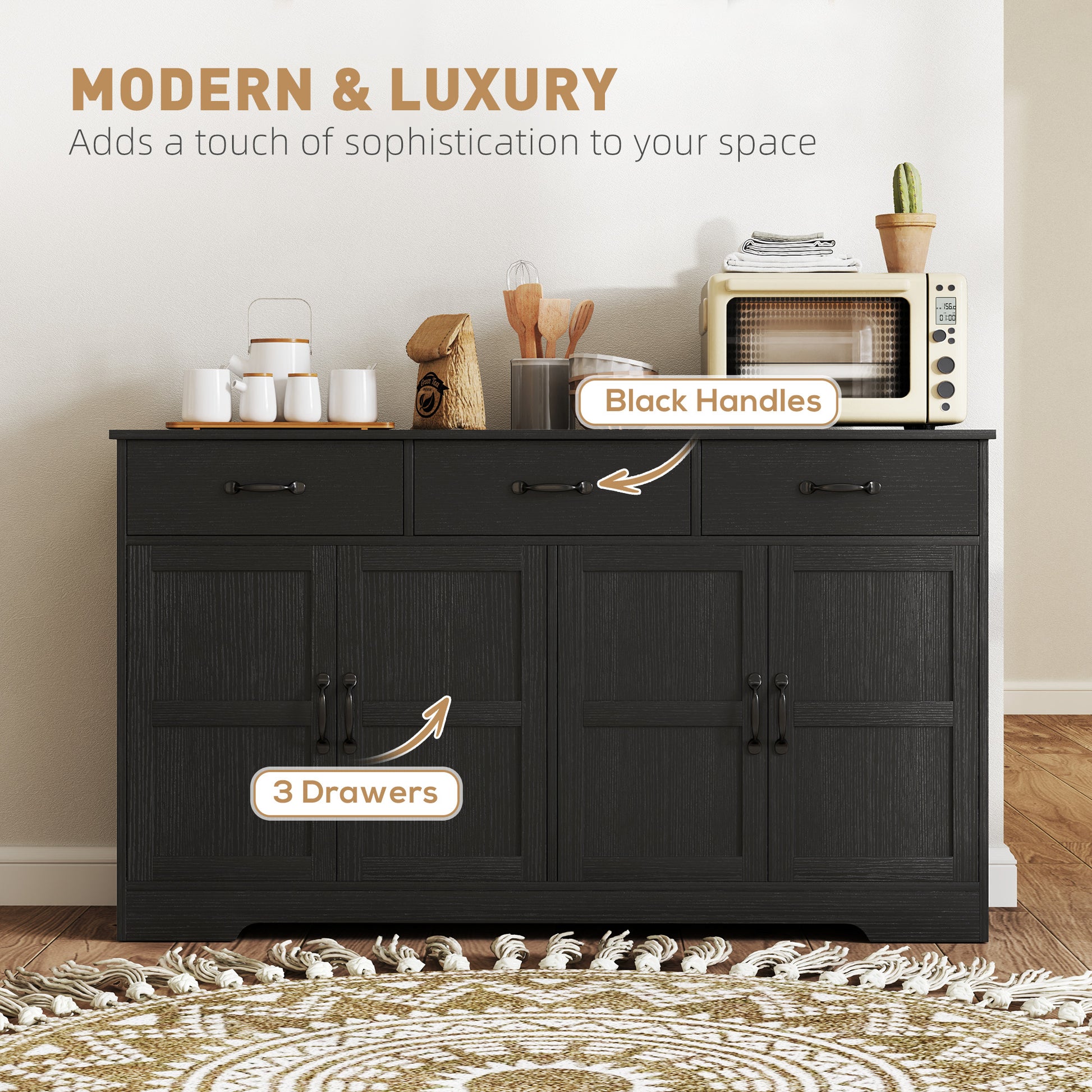 Sideboard Buffet Cabinet - Distressed Black 55" Modern-DECOROLALA