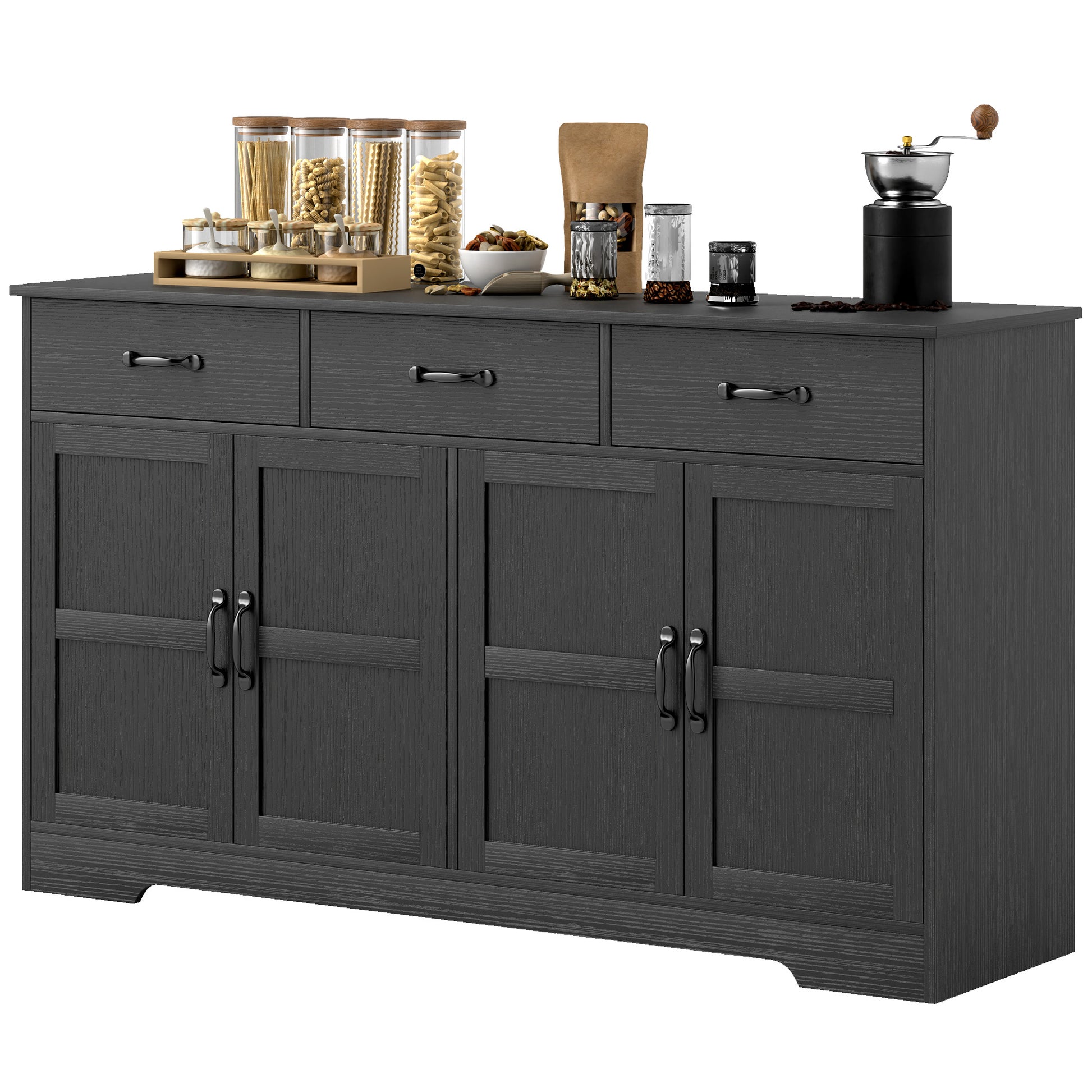 Sideboard Buffet Cabinet - Distressed Black 55" Modern-DECOROLALA