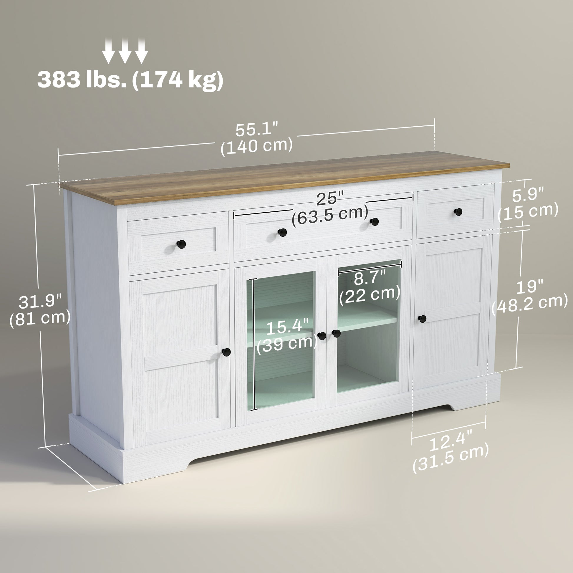 Sideboard Buffet Cabinet, Distressed White, 55"W-DECOROLALA