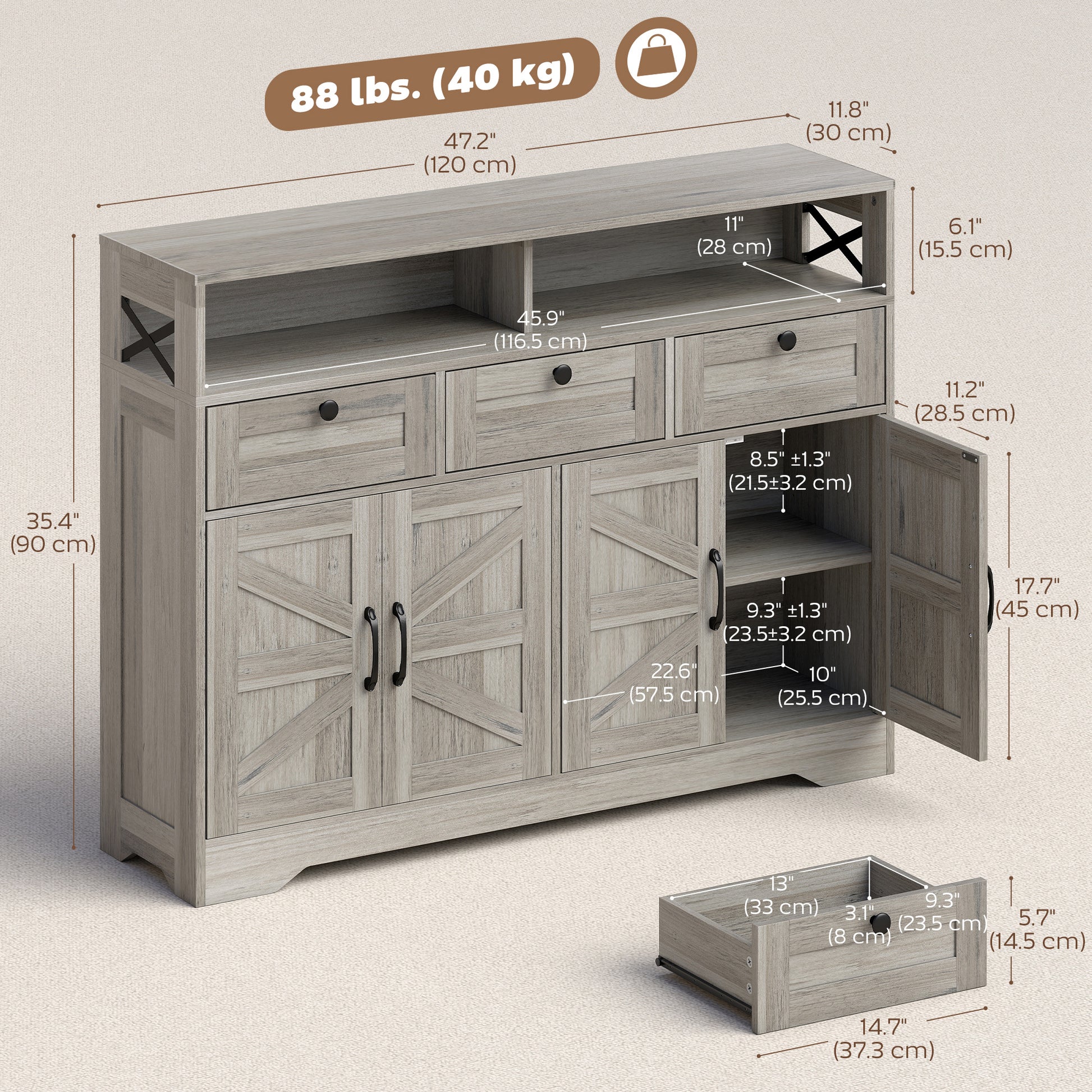 Sideboard Buffet Cabinet - Grey Barn Door Coffee Bar-DECOROLALA