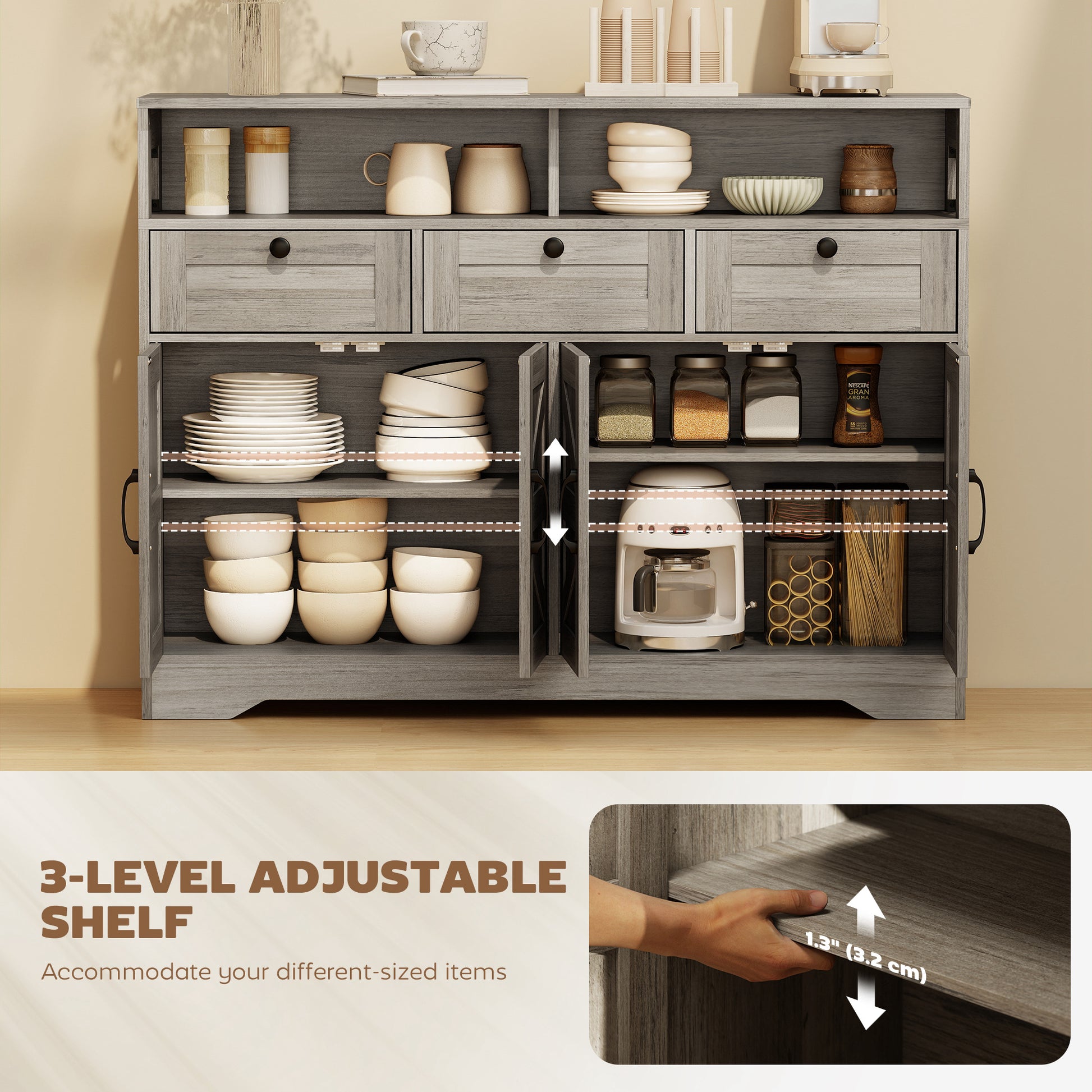 Sideboard Buffet Cabinet - Grey Barn Door Coffee Bar-DECOROLALA