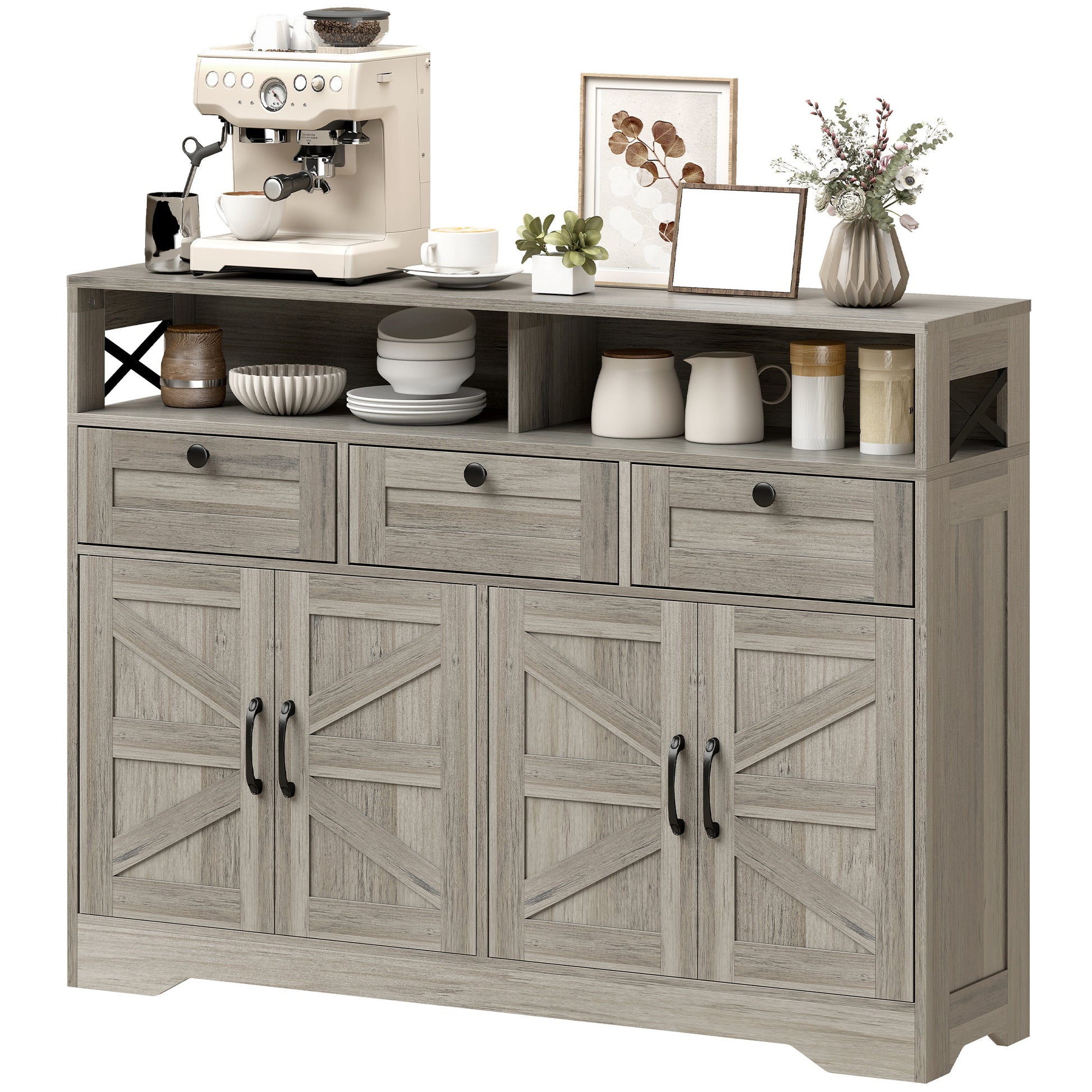 Sideboard Buffet Cabinet - Grey Barn Door Coffee Bar-DECOROLALA