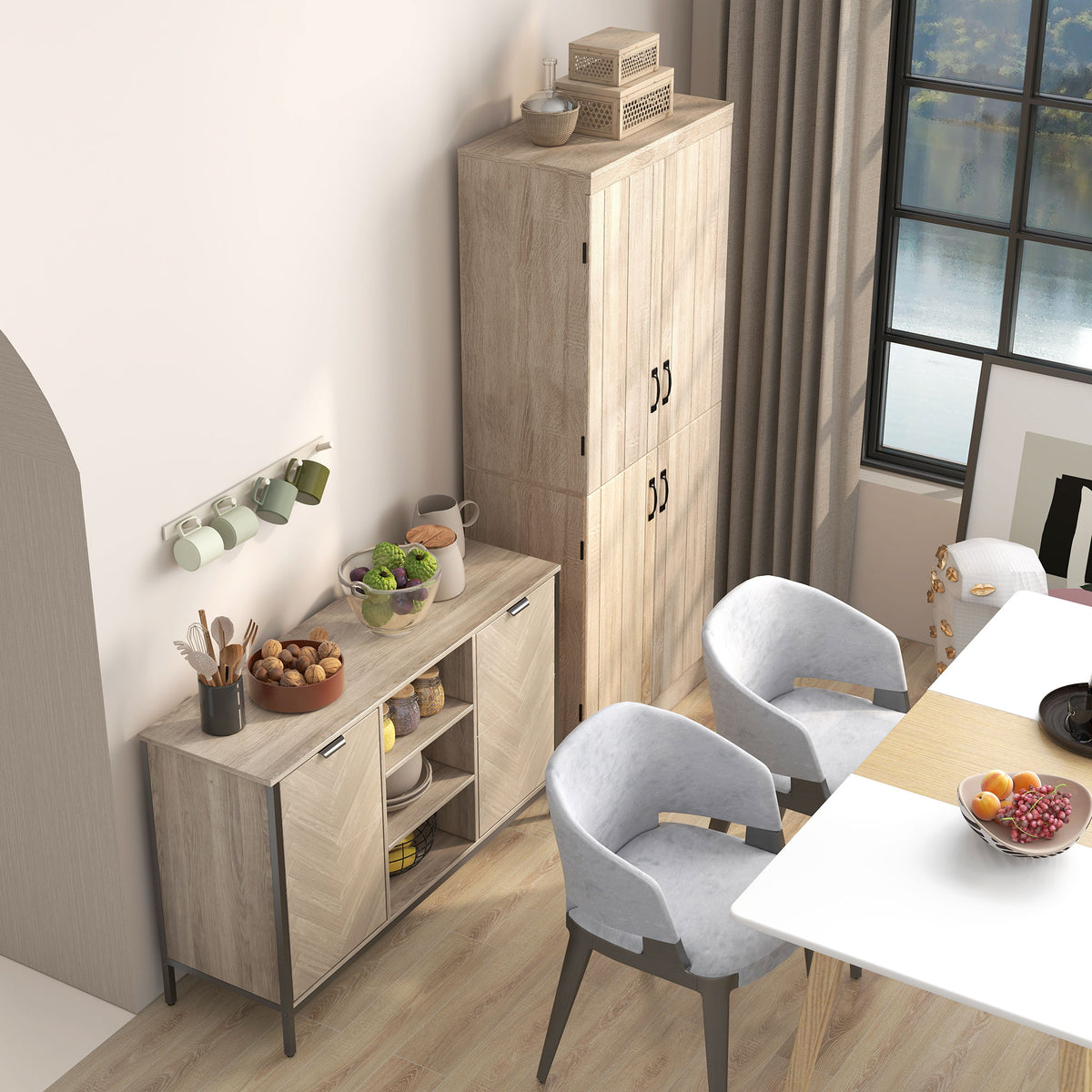 Sideboard Buffet Cabinet - Oak Tone 47.25"W-Sideboards & Buffets-DECOROLALA