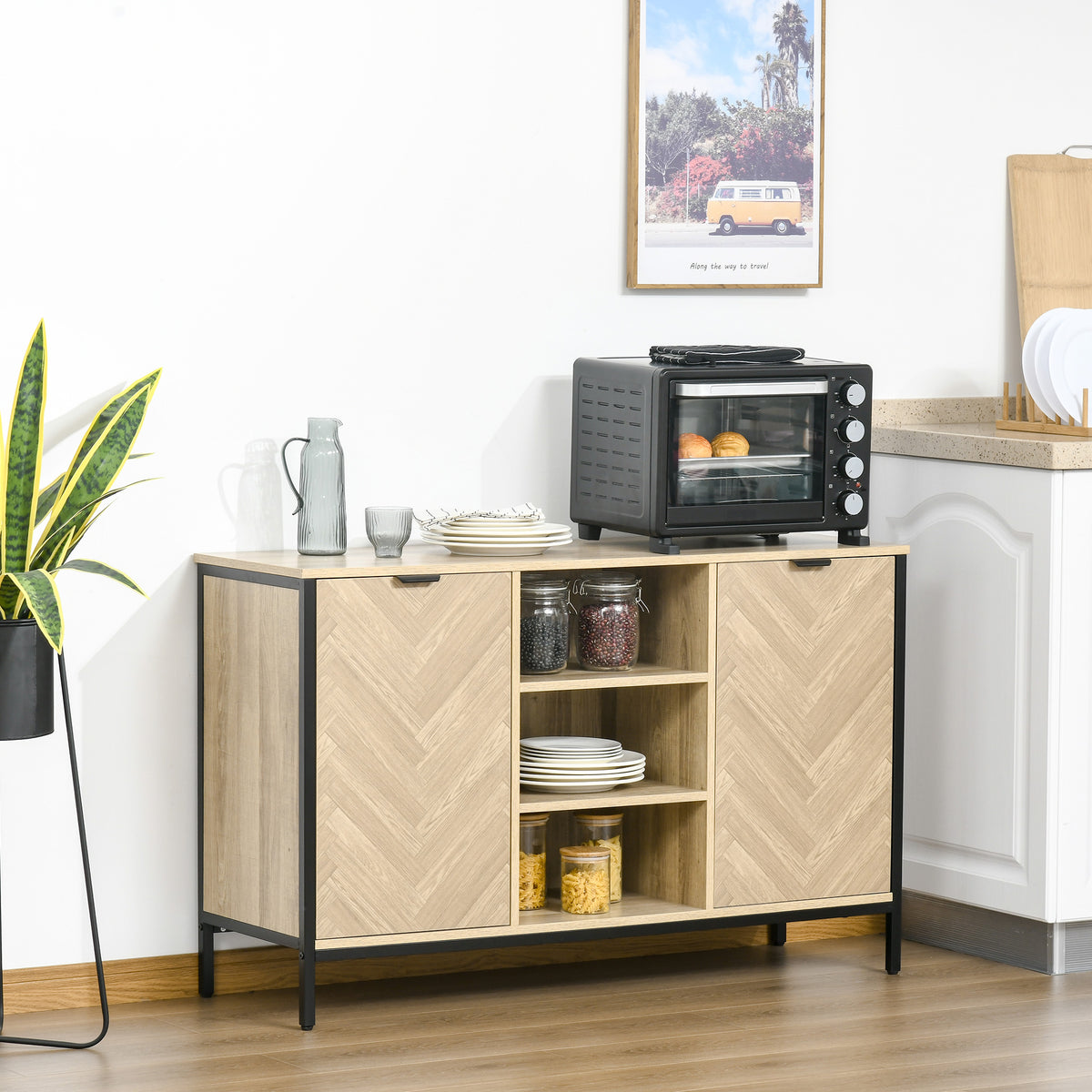 Sideboard Buffet Cabinet - Oak Tone 47.25"W-Sideboards & Buffets-DECOROLALA