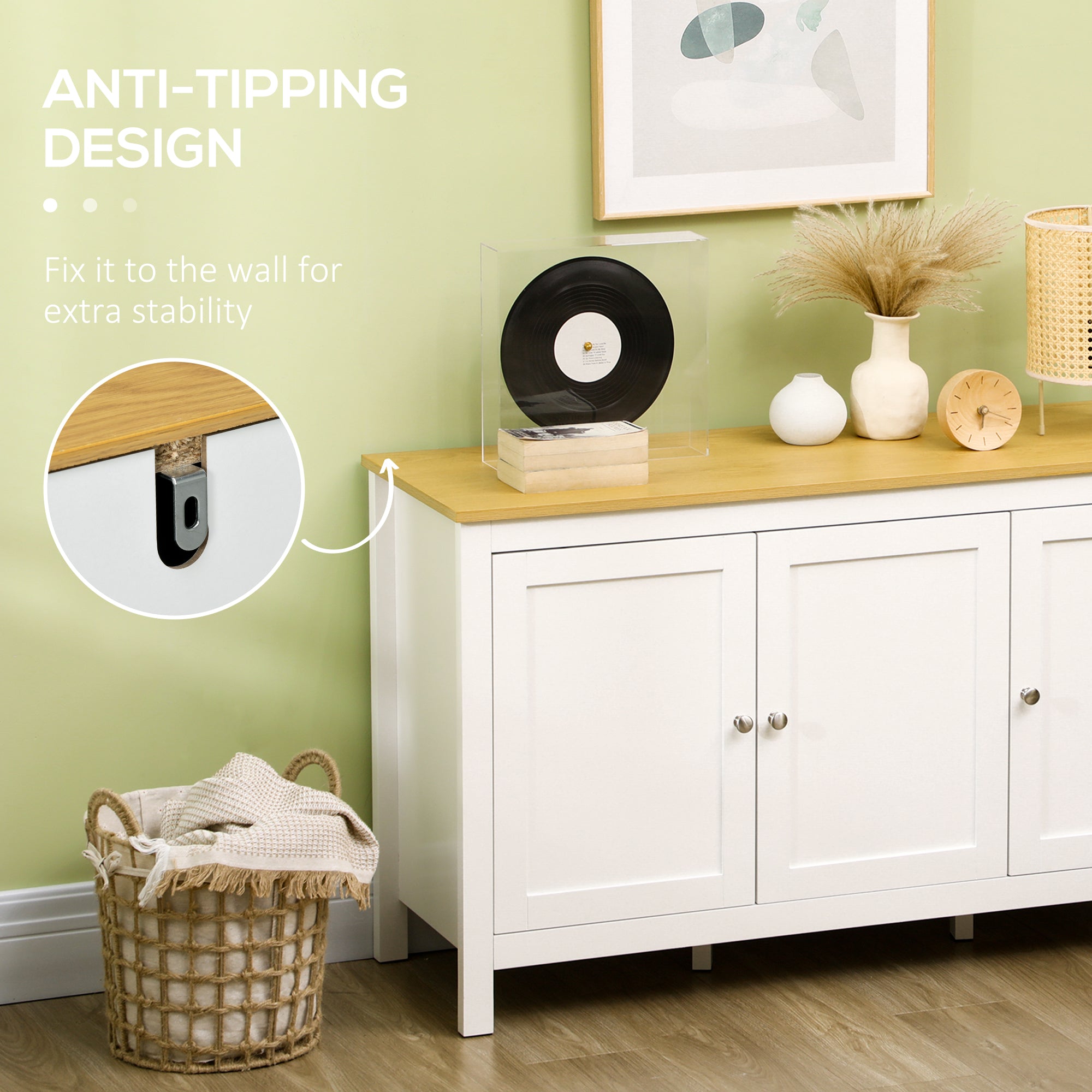 Sideboard Buffet Cabinet White Natural 47.2"W-DECOROLALA