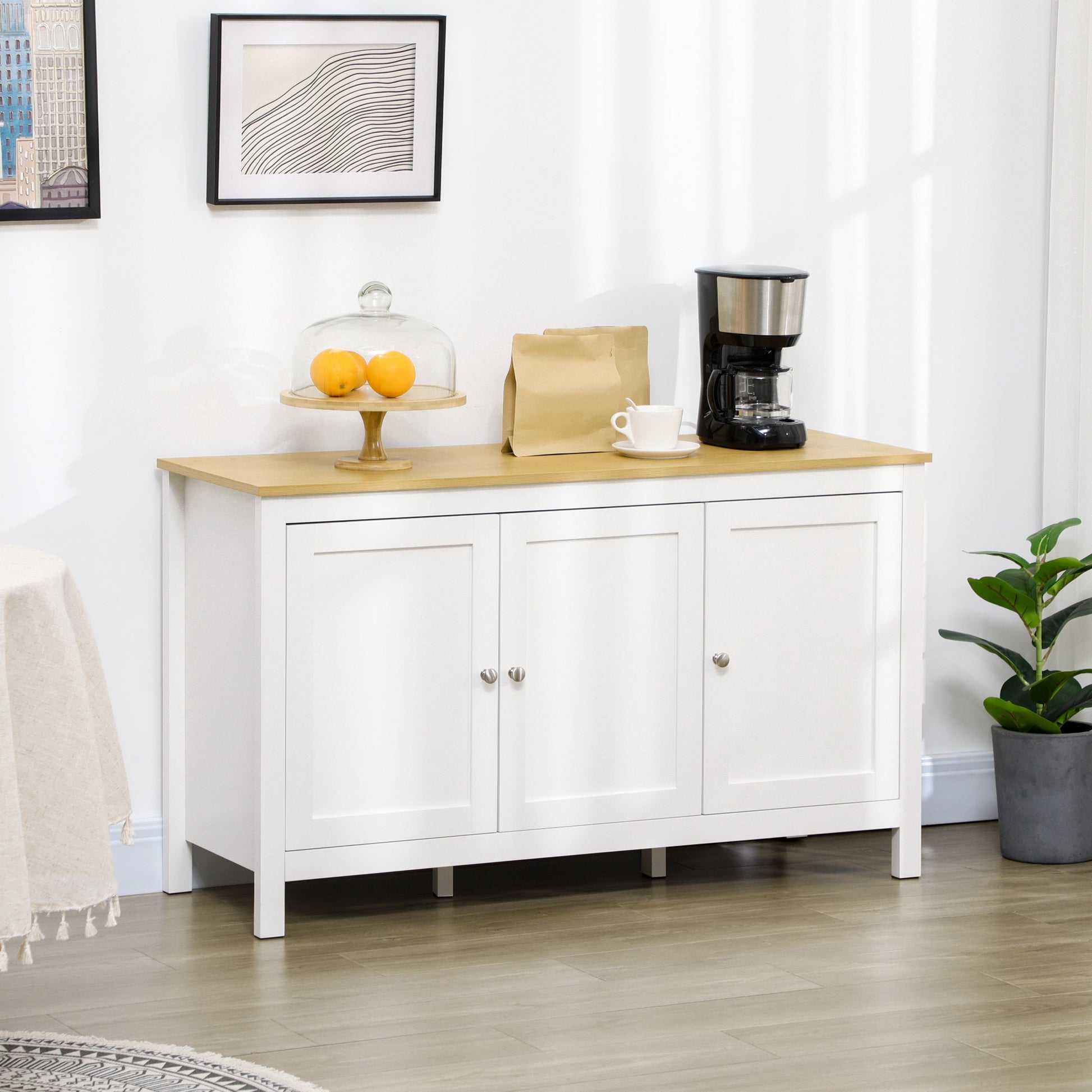Sideboard Buffet Cabinet White Natural 47.2"W-DECOROLALA