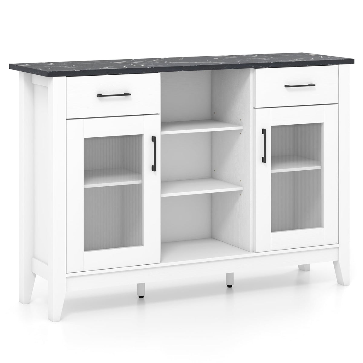 Sideboard Buffet Cabinet with 2 Drawers and 4 Adjustable Shelves-White-Sideboards & Buffets-DECOROLALA