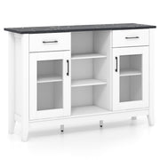 Sideboard Buffet Cabinet with 2 Drawers and 4 Adjustable Shelves-White-Sideboards & Buffets-DECOROLALA