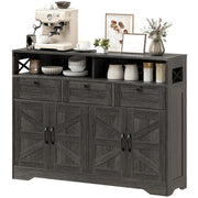 Sideboard Buffet Cabinet with 4 Barn Doors - Dark Brown-DECOROLALA
