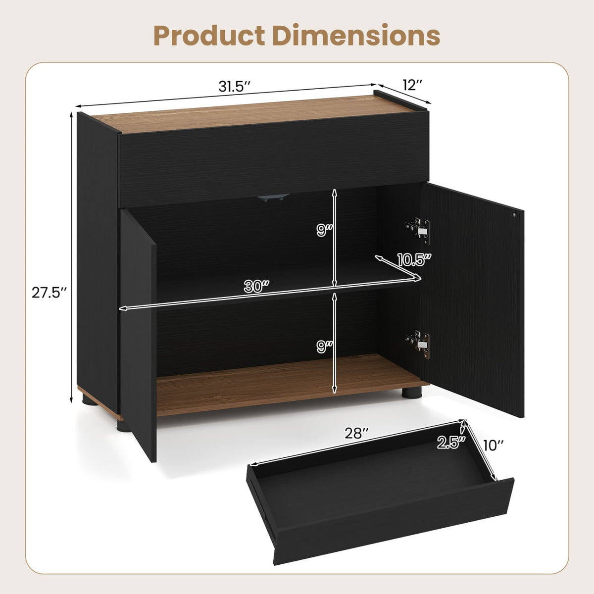 Sideboard Buffet Cabinet with Storage Wooden Kitchen Storage Cabinet-Black-Sideboards & Buffets-DECOROLALA