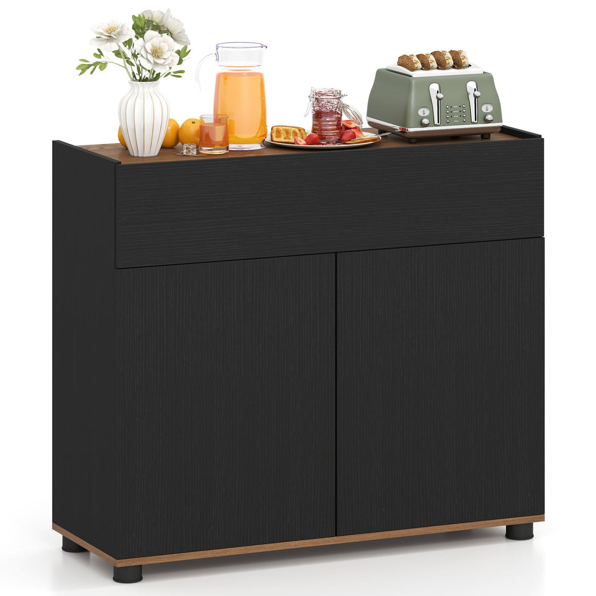 Sideboard Buffet Cabinet with Storage Wooden Kitchen Storage Cabinet-Black-Sideboards & Buffets-DECOROLALA