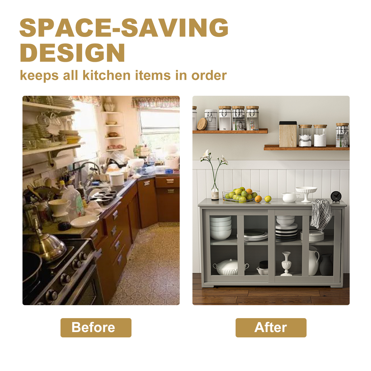 Sideboard Buffet Cupboard Storage Cabinet with Sliding Door-Gray-Sideboards & Buffets-DECOROLALA