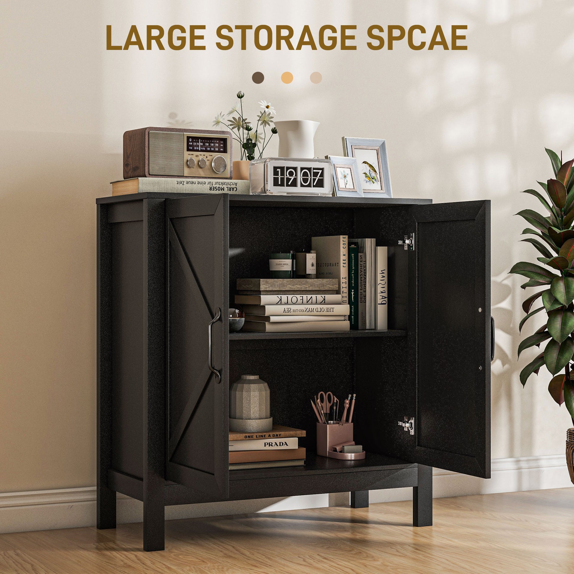 Sideboard Buffet, Kitchen Storage Cabinet with Barn Door and Adjustable Shelves, Storage Pantry, Black Oak-Home Furnishings > Kitchen & Dining Furniture > Bar Cabinets-DECOROLALA