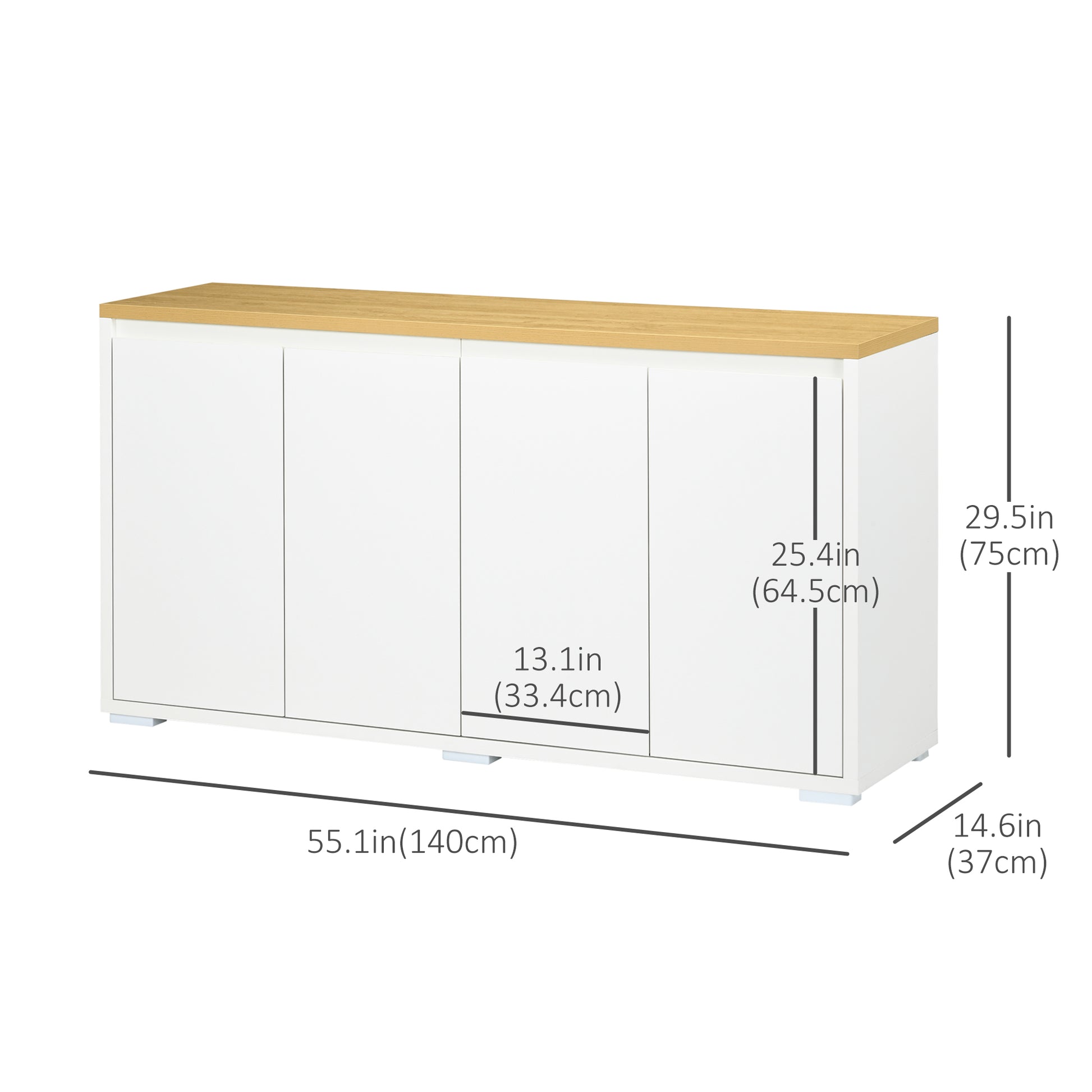 Sideboard Cabinet - 2 Double Doors, White, Adjustable Shelves for Living Room-DECOROLALA
