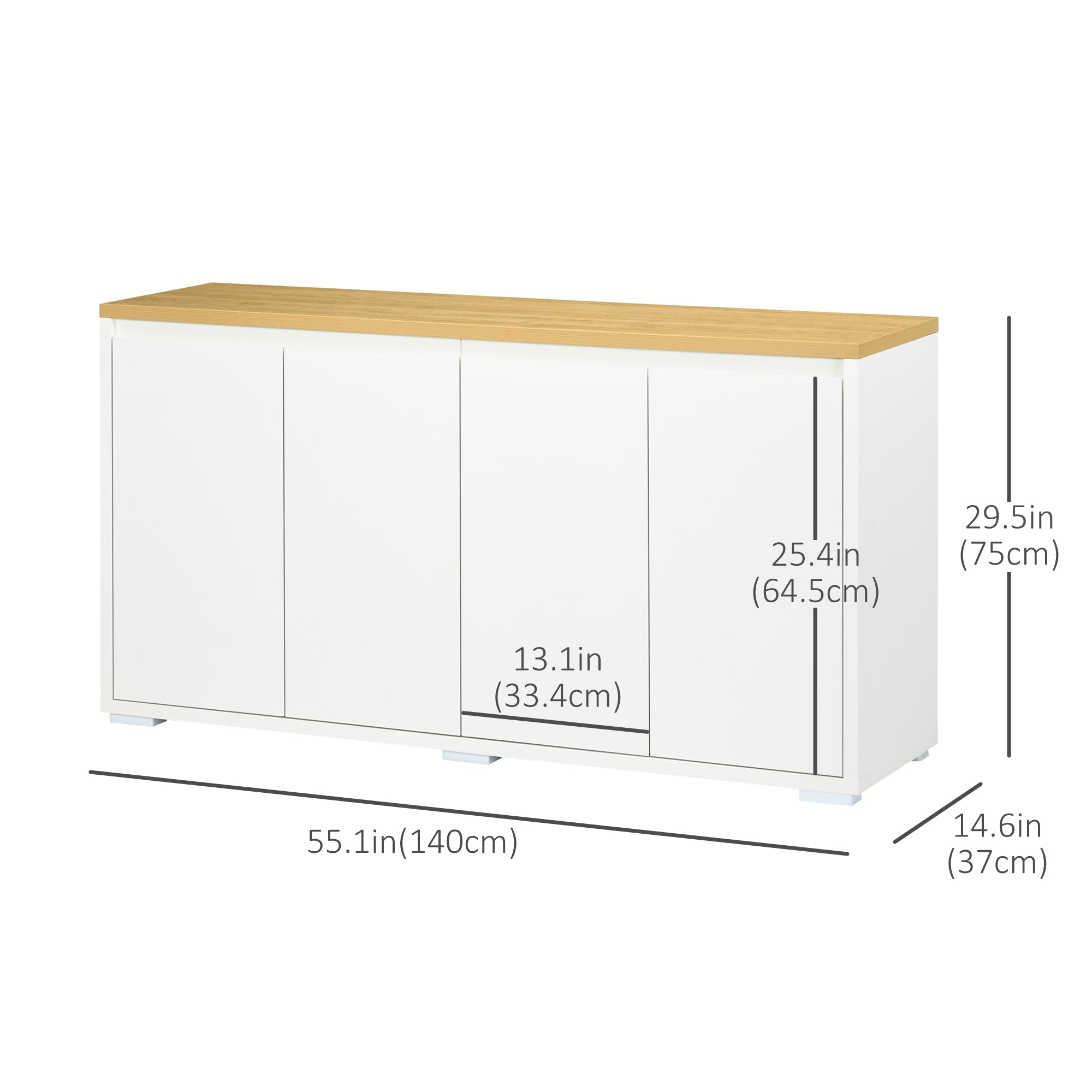Sideboard Cabinet - 2 Double Doors, White, Adjustable Shelves for Living Room-DECOROLALA