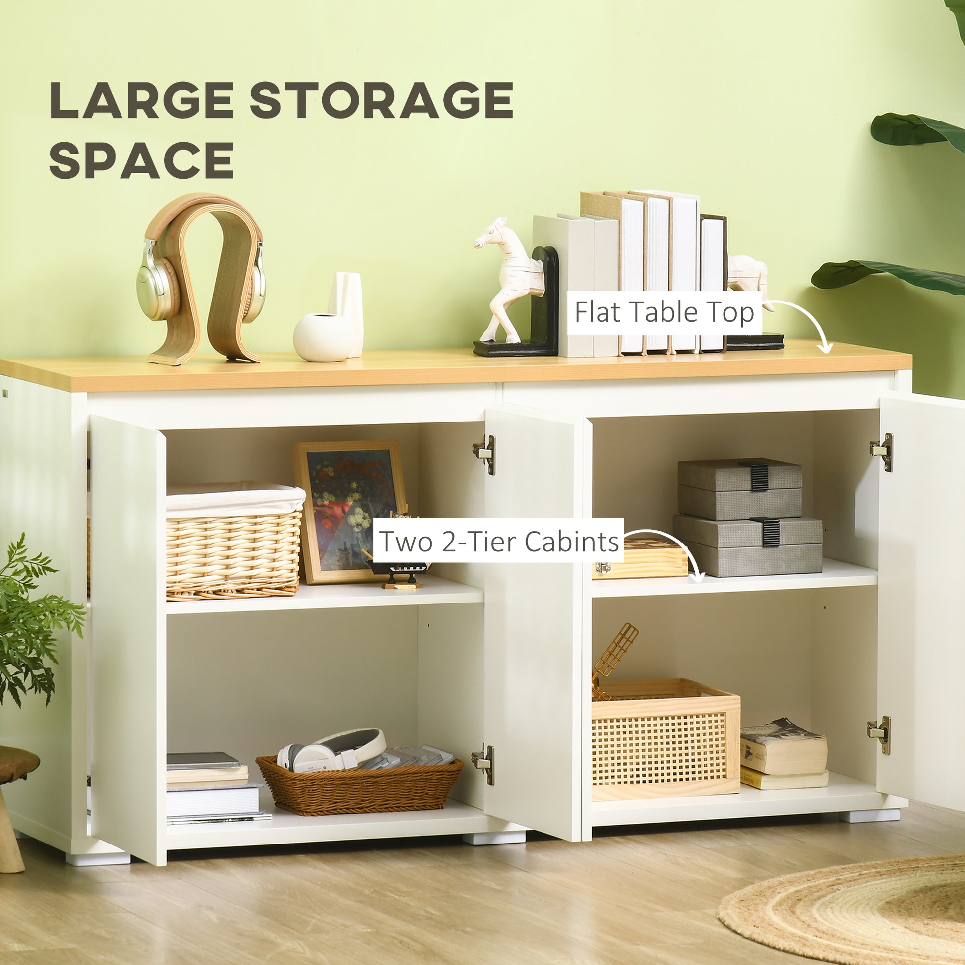 Sideboard Cabinet - 2 Double Doors, White, Adjustable Shelves for Living Room-DECOROLALA