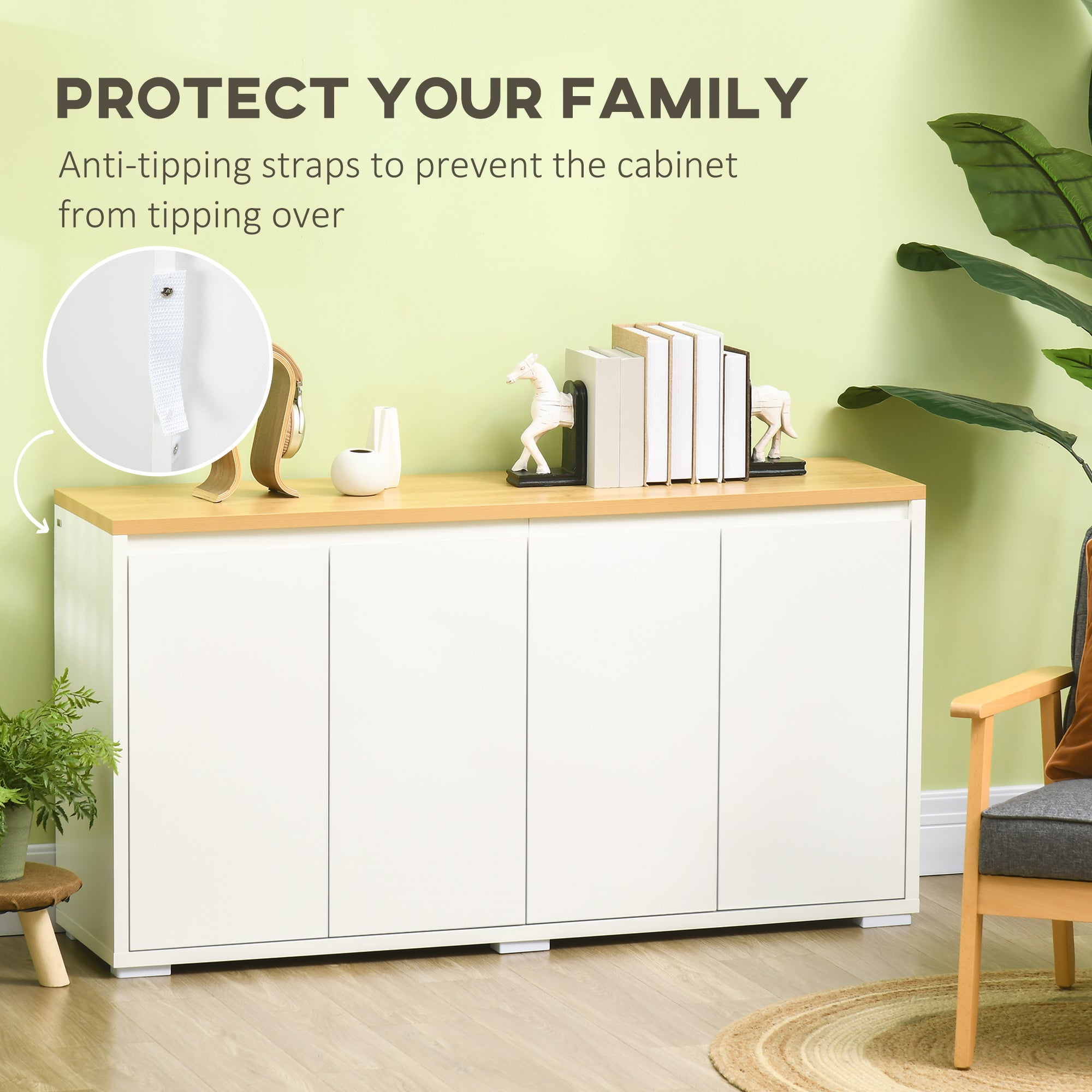 Sideboard Cabinet - 2 Double Doors, White, Adjustable Shelves for Living Room-DECOROLALA