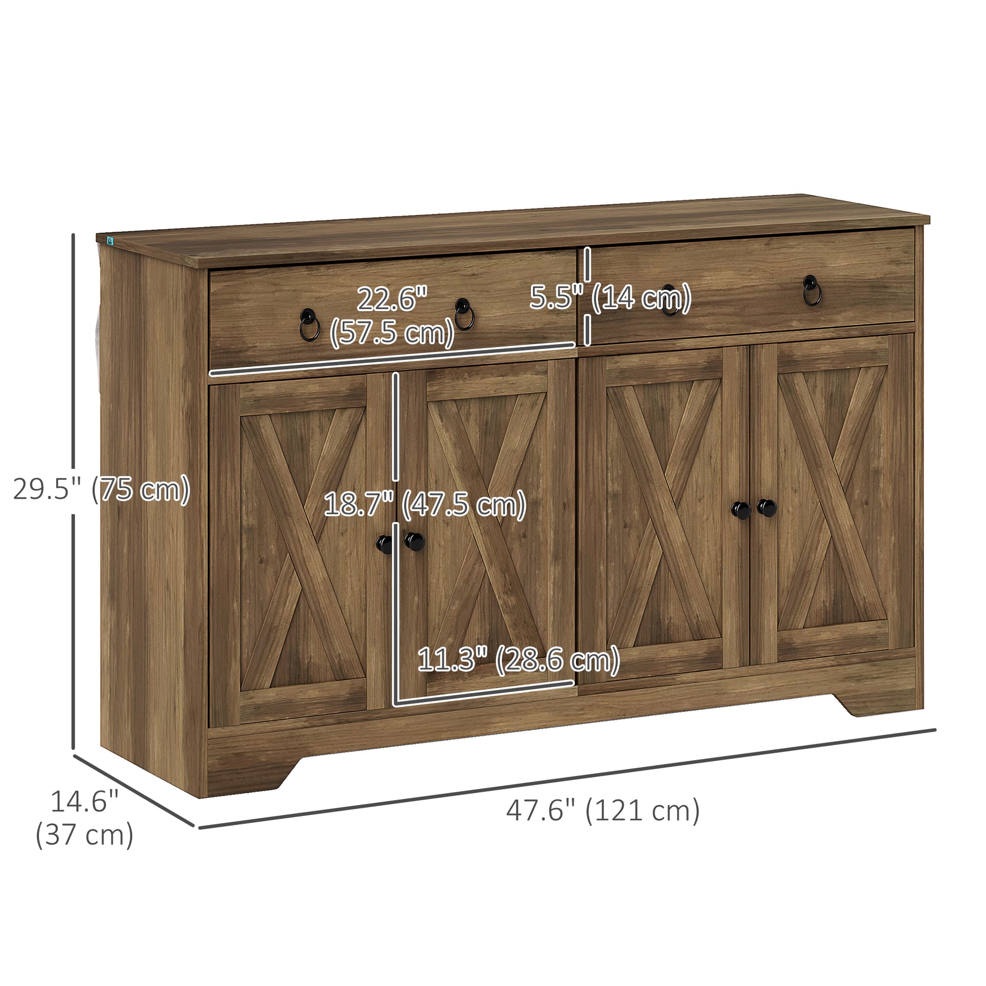 Sideboard Cabinet - 2 Drawers, 4 Barn Doors, 2 Shelves - Light Brown Buffet-DECOROLALA