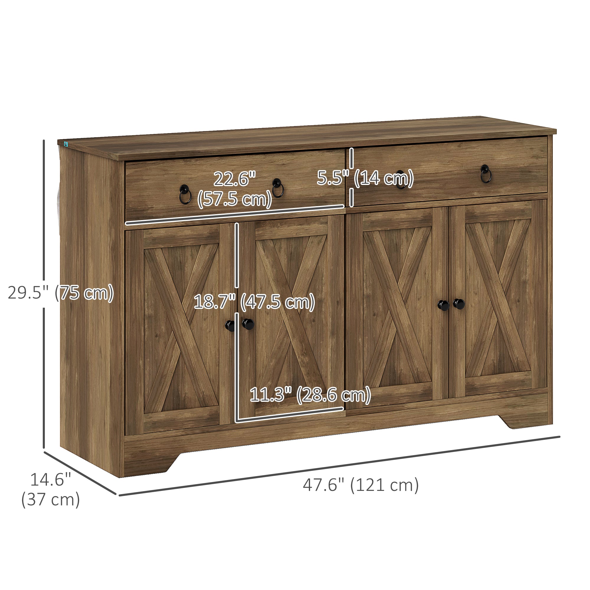 Sideboard Cabinet - 2 Drawers, 4 Barn Doors, 2 Shelves - Light Brown Buffet-DECOROLALA