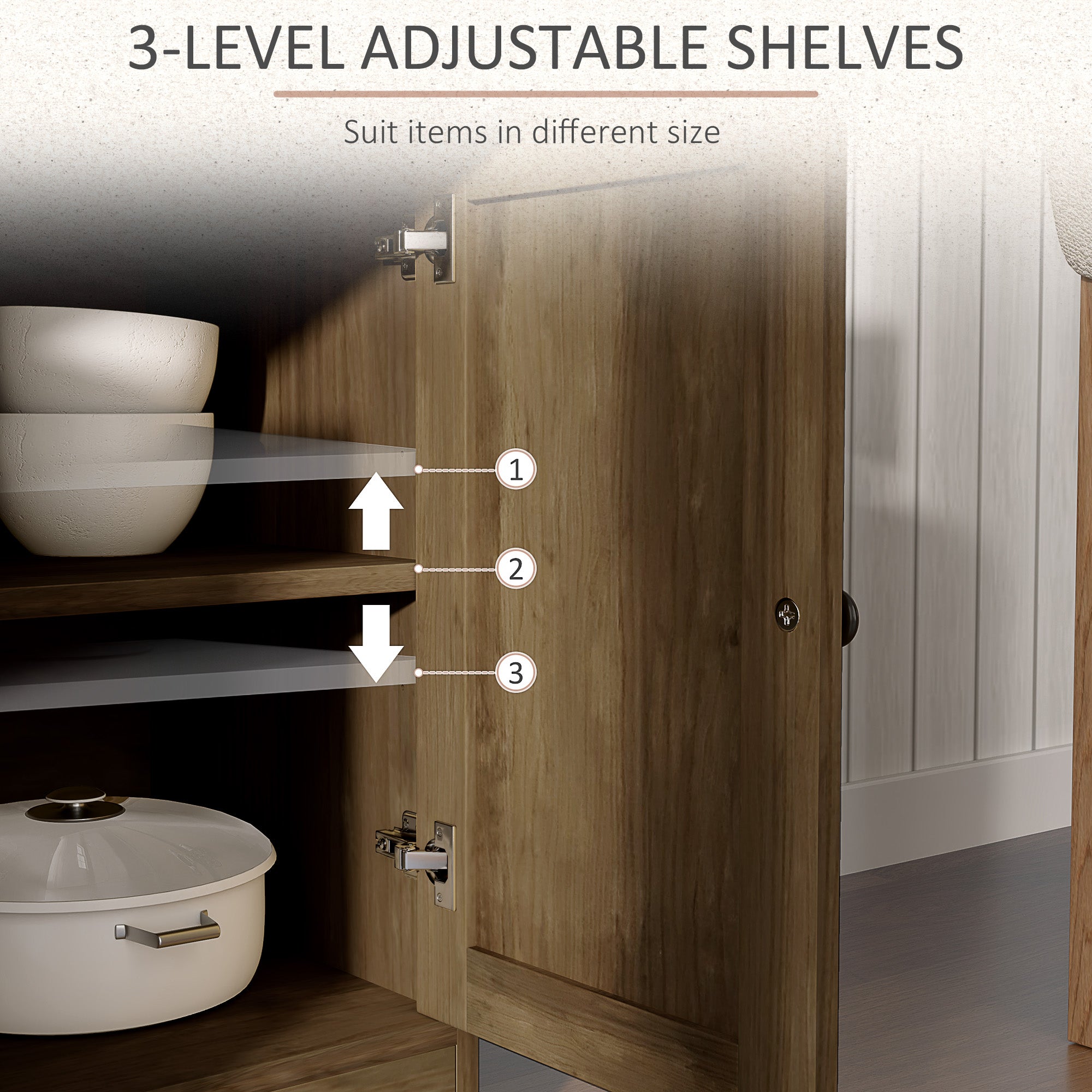 Sideboard Cabinet - 2 Drawers, 4 Barn Doors, 2 Shelves - Light Brown Buffet-DECOROLALA