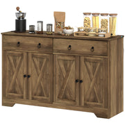 Sideboard Cabinet - 2 Drawers, 4 Barn Doors, 2 Shelves - Light Brown Buffet-DECOROLALA
