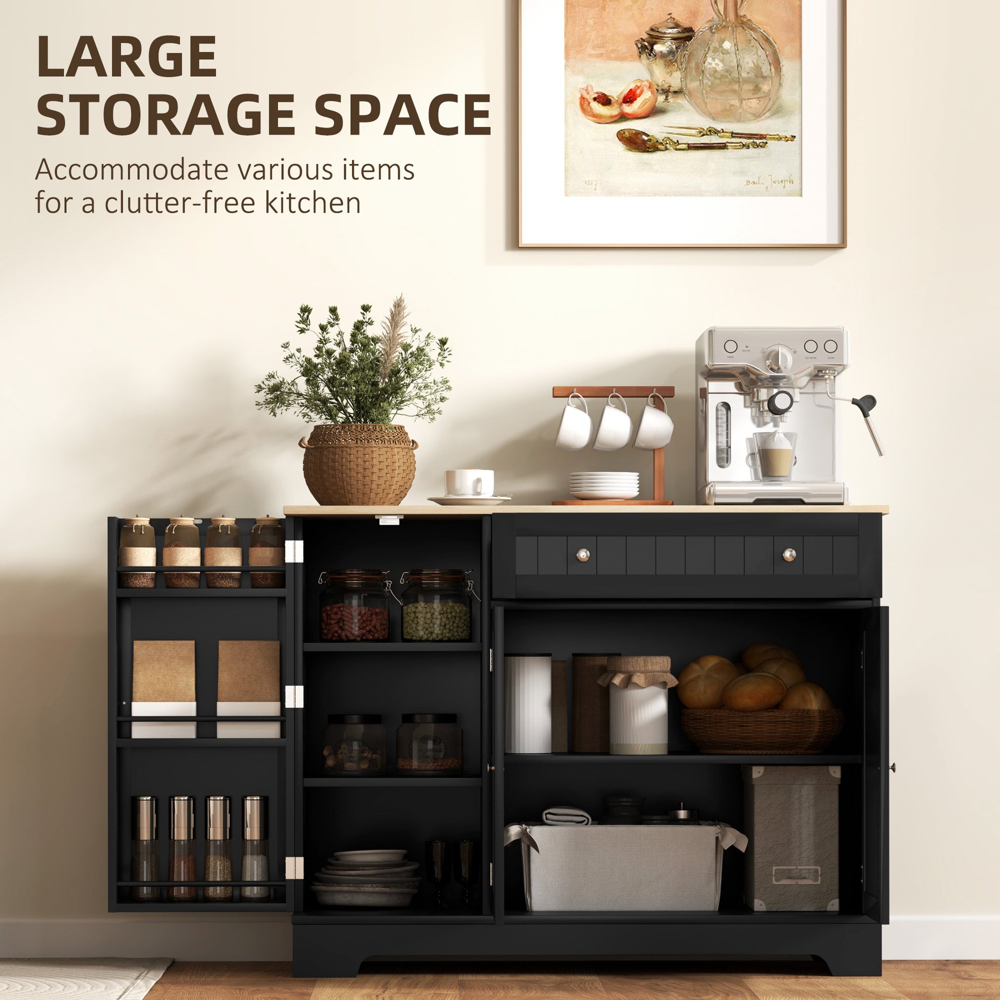 Sideboard Cabinet 41" Black - 3 Door Buffet-DECOROLALA