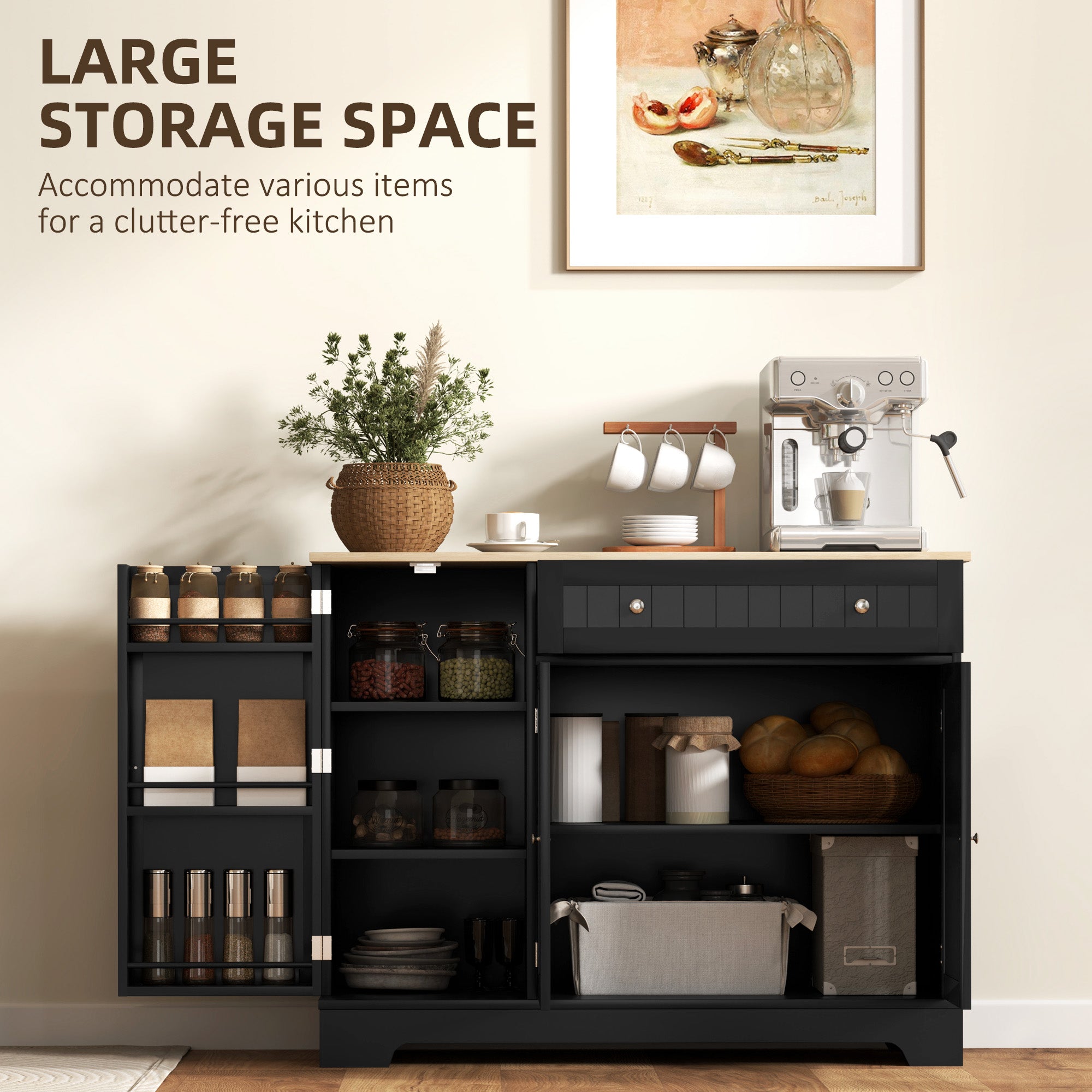 Sideboard Cabinet 41" Black - 3 Door Buffet-DECOROLALA