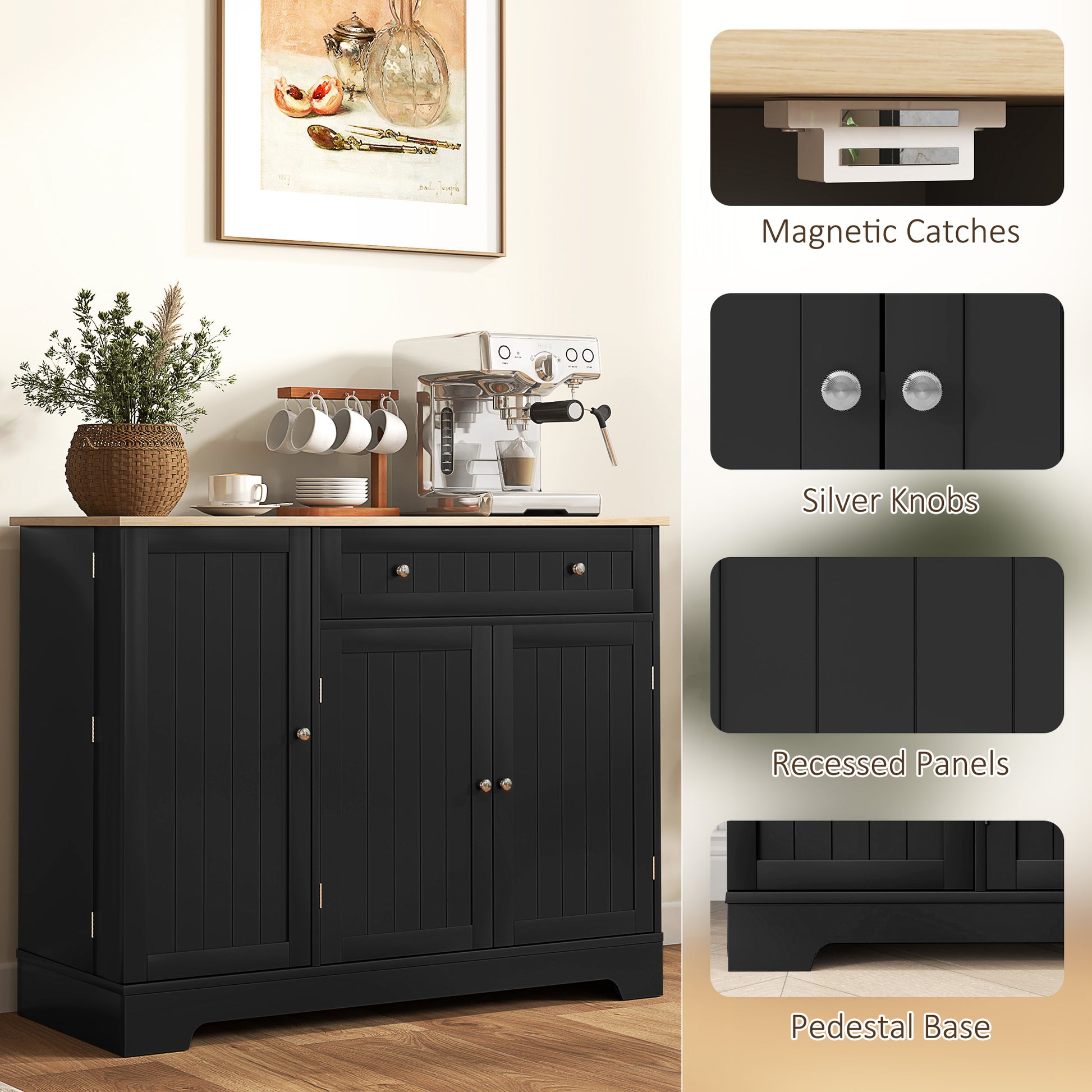 Sideboard Cabinet 41" Black - 3 Door Buffet-DECOROLALA