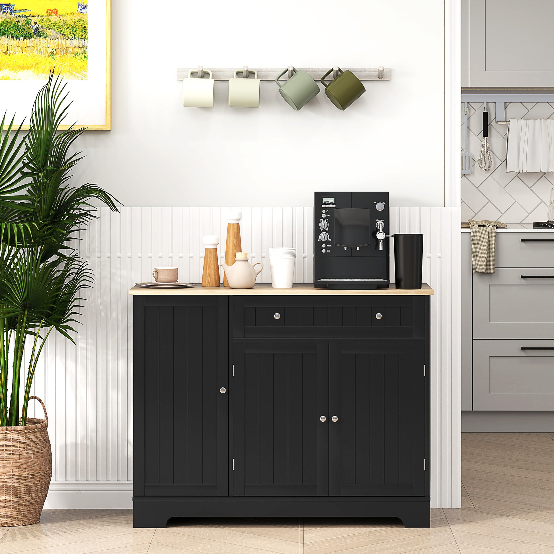 Sideboard Cabinet 41" Black - 3 Door Buffet-DECOROLALA