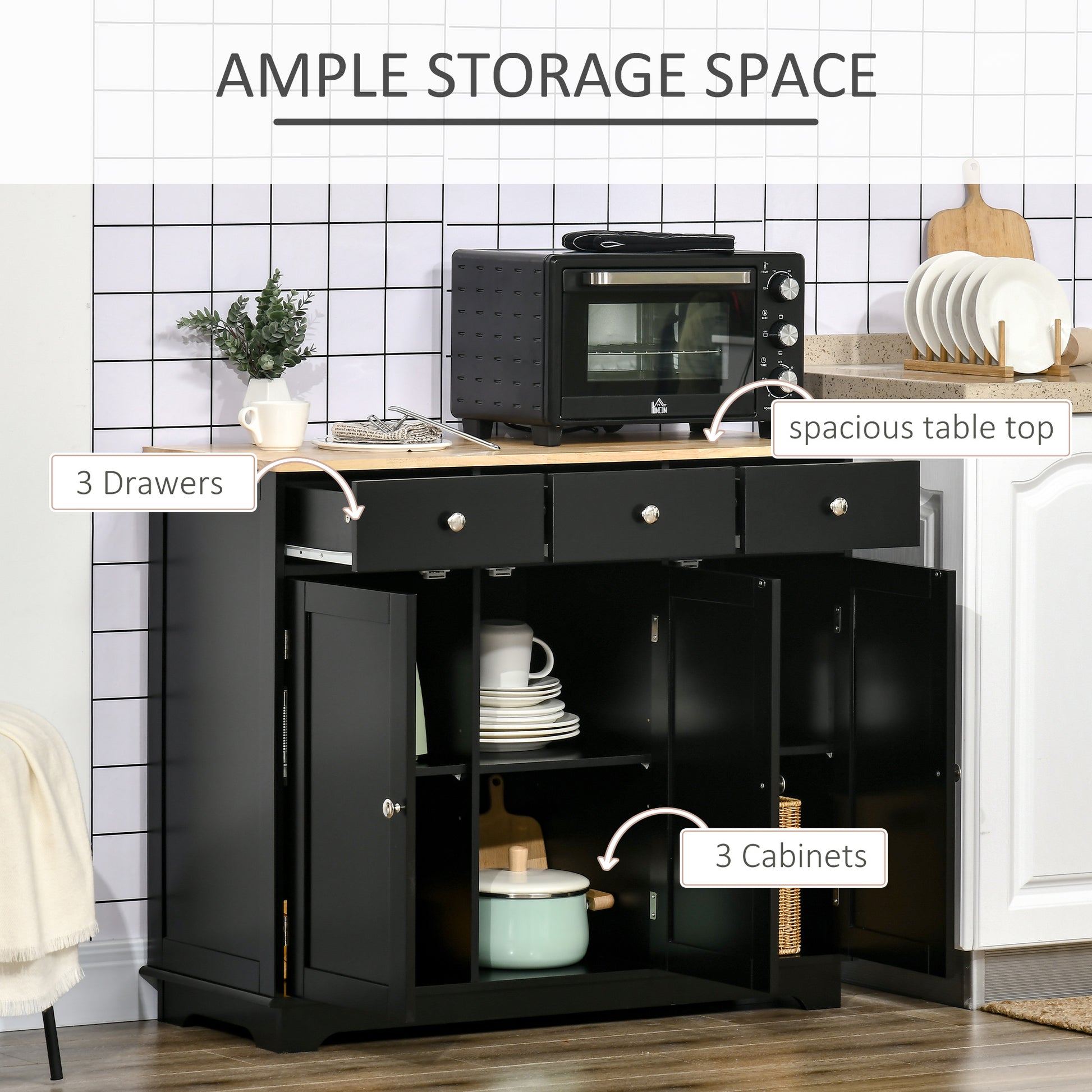 Sideboard Cabinet - Black 39.8" W Adjustable Shelves-DECOROLALA