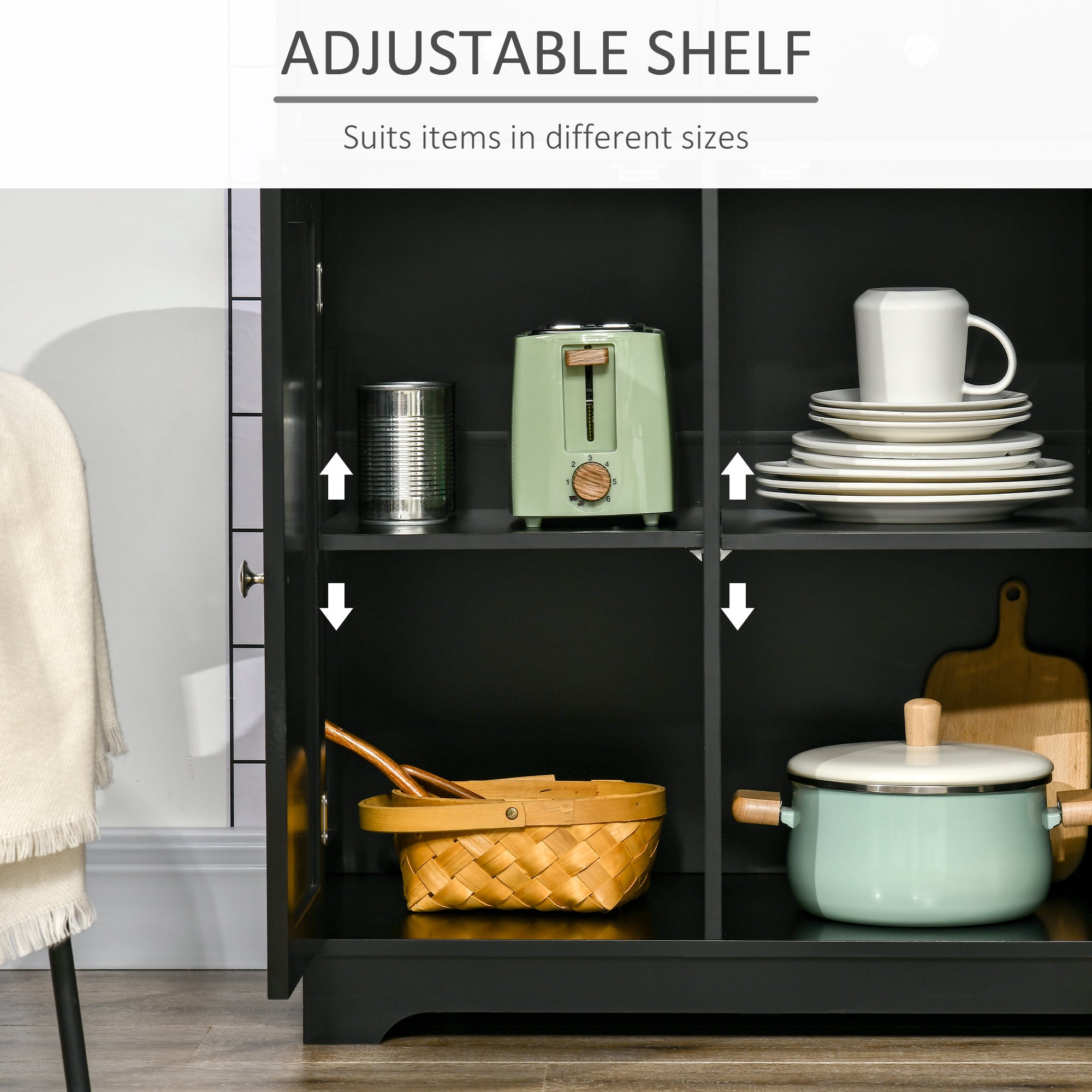 Sideboard Cabinet - Black 39.8" W Adjustable Shelves-DECOROLALA