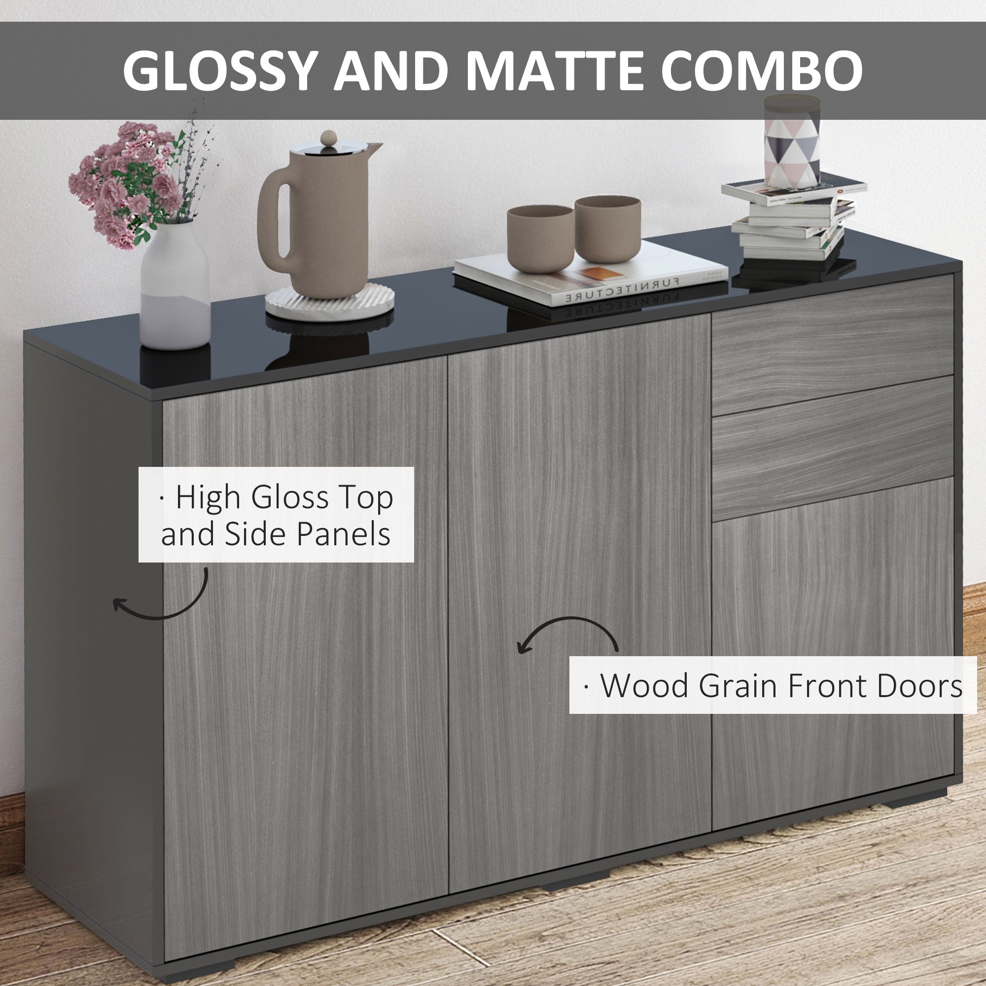 Sideboard Cabinet - Black 46.1" Modern Storage-DECOROLALA