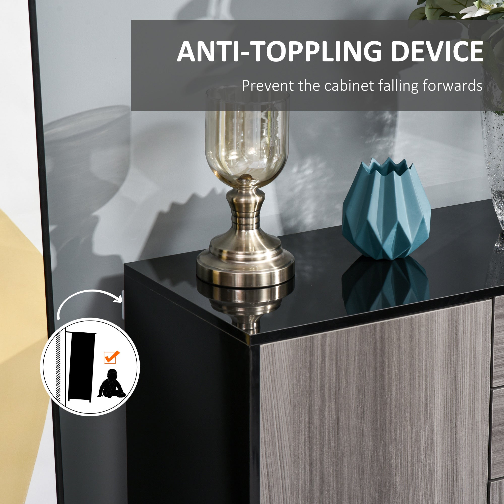 Sideboard Cabinet - Black 46.1" Modern Storage-DECOROLALA