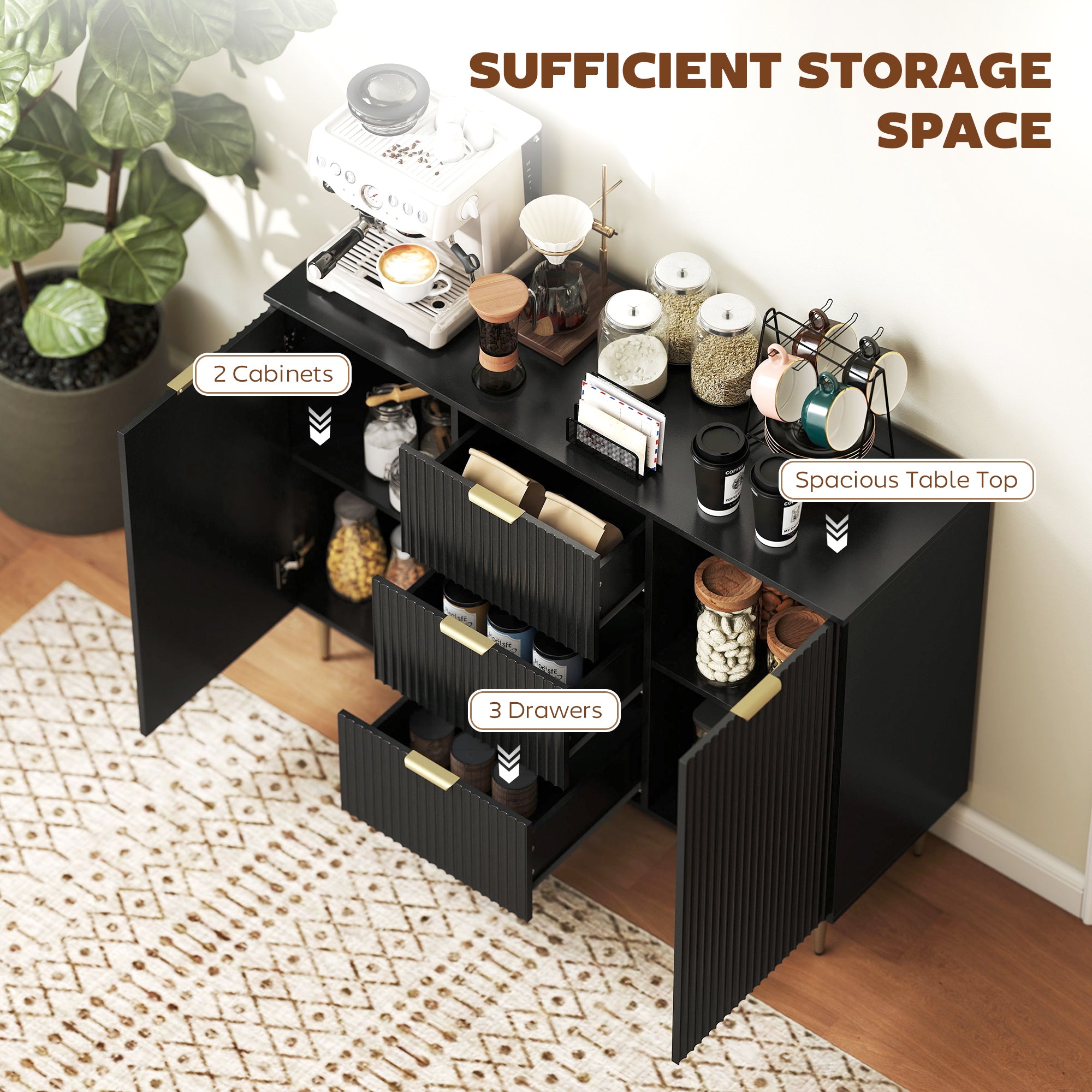 Sideboard Cabinet - Black 47.2" W Storage-DECOROLALA
