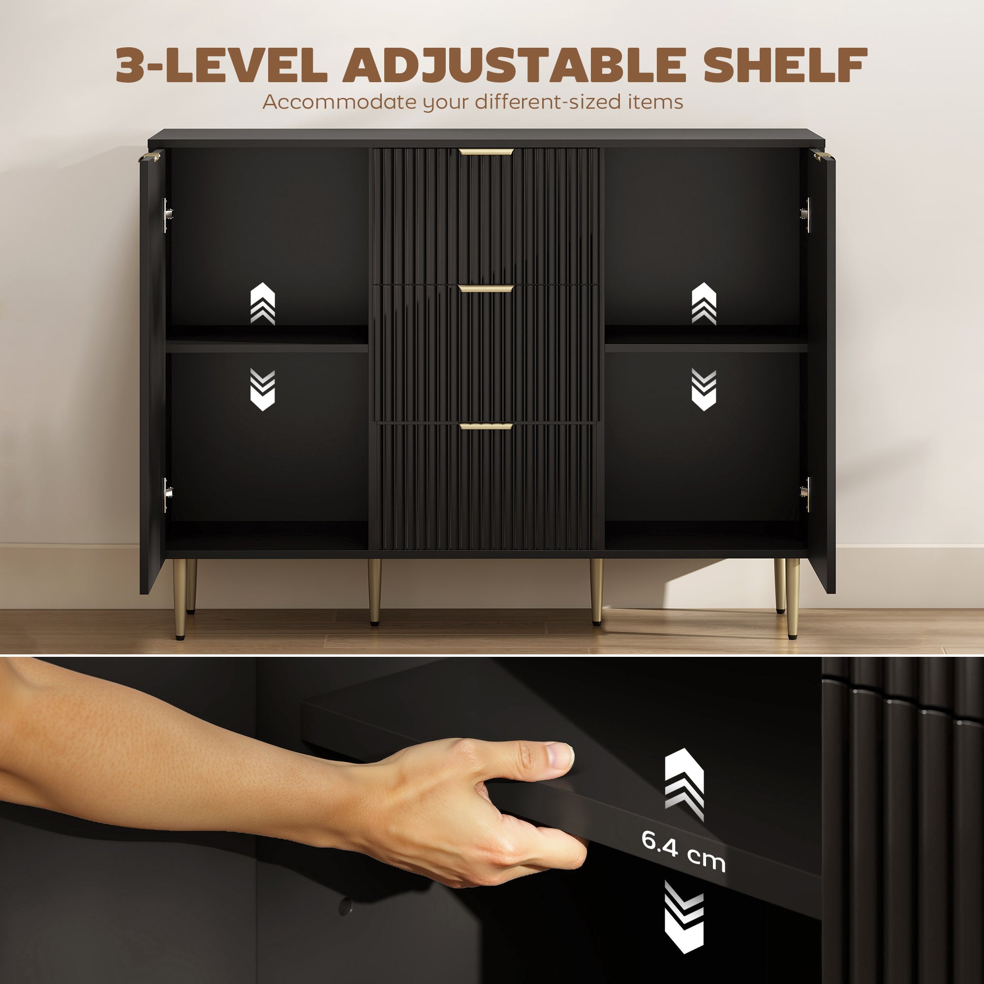 Sideboard Cabinet - Black 47.2" W Storage-DECOROLALA