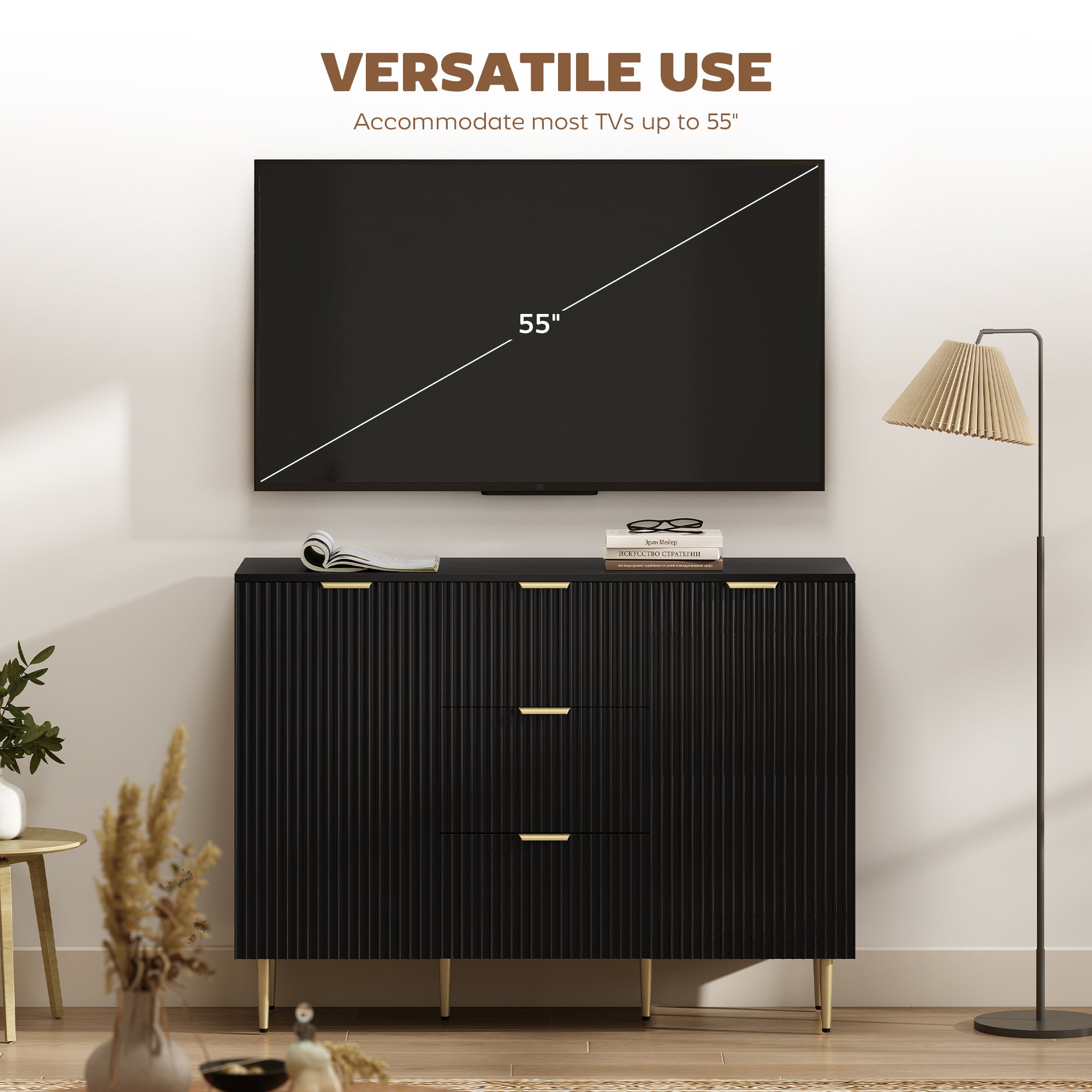 Sideboard Cabinet - Black 47.2" W Storage-DECOROLALA