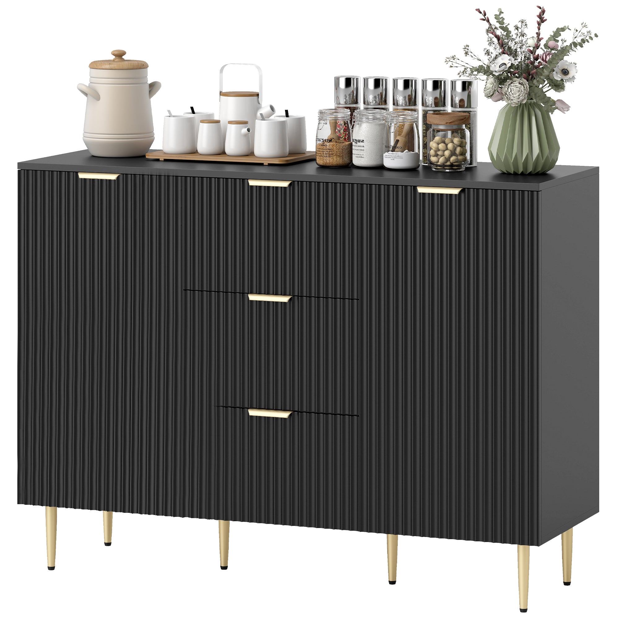 Sideboard Cabinet - Black 47.2" W Storage-DECOROLALA