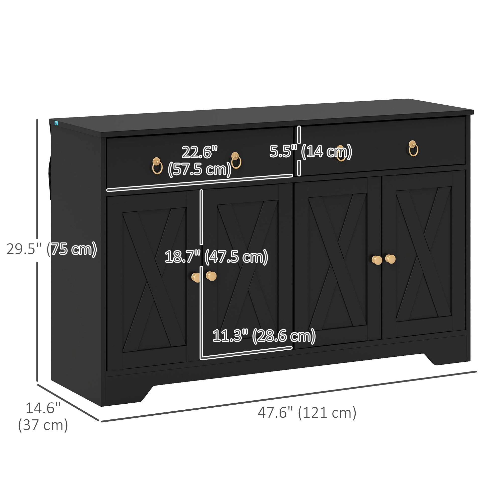 Sideboard Cabinet - Black 47.6" Barn Door-DECOROLALA