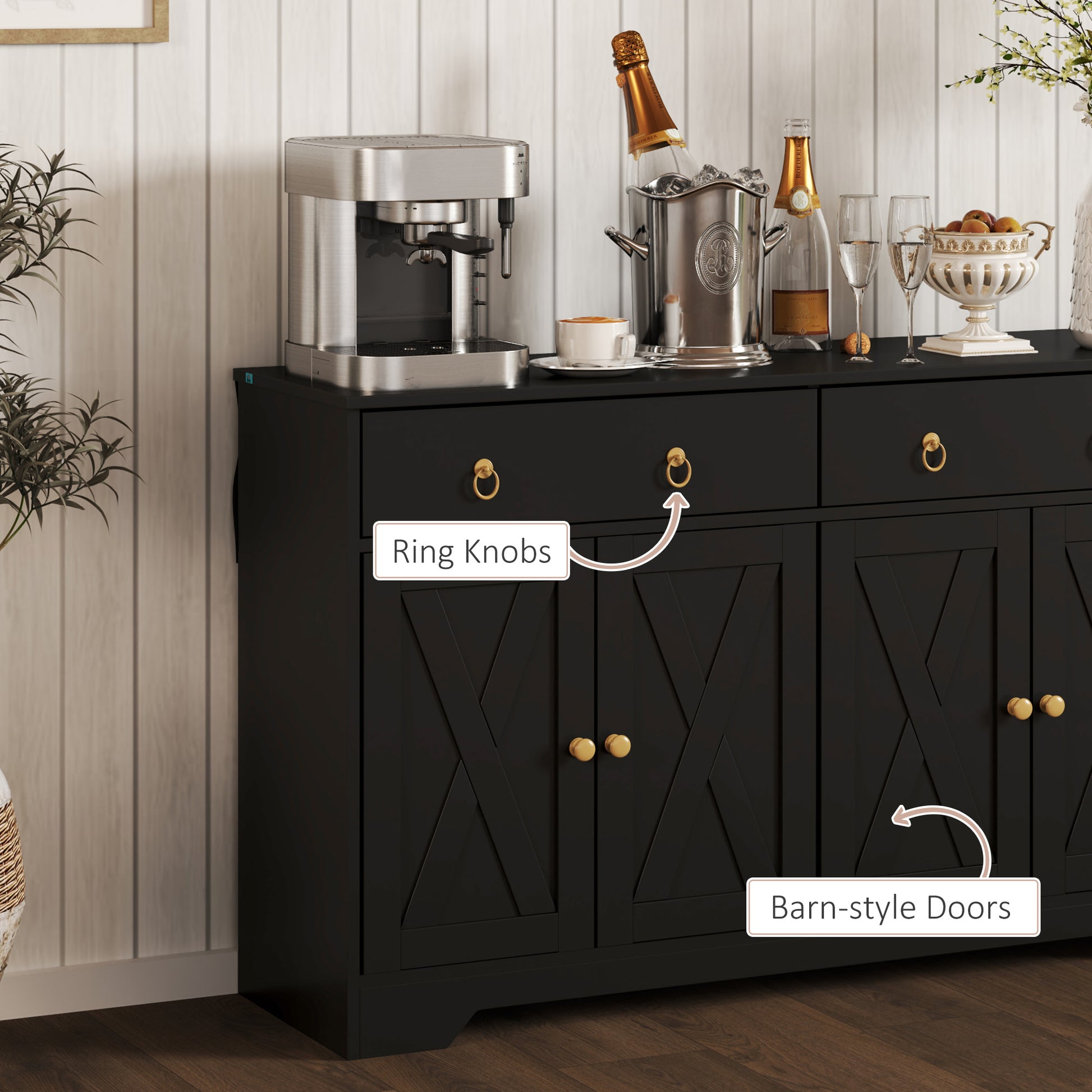 Sideboard Cabinet - Black 47.6" Barn Door-DECOROLALA