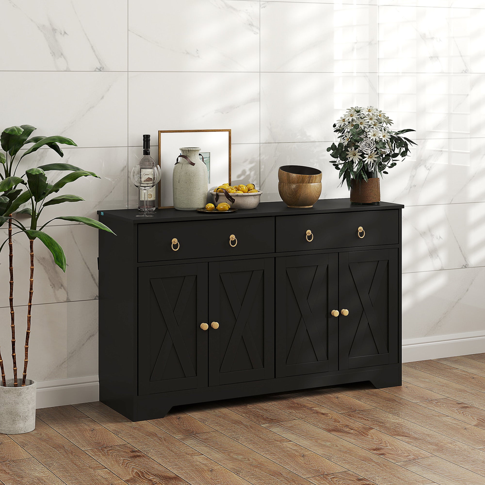 Sideboard Cabinet - Black 47.6" Barn Door-DECOROLALA