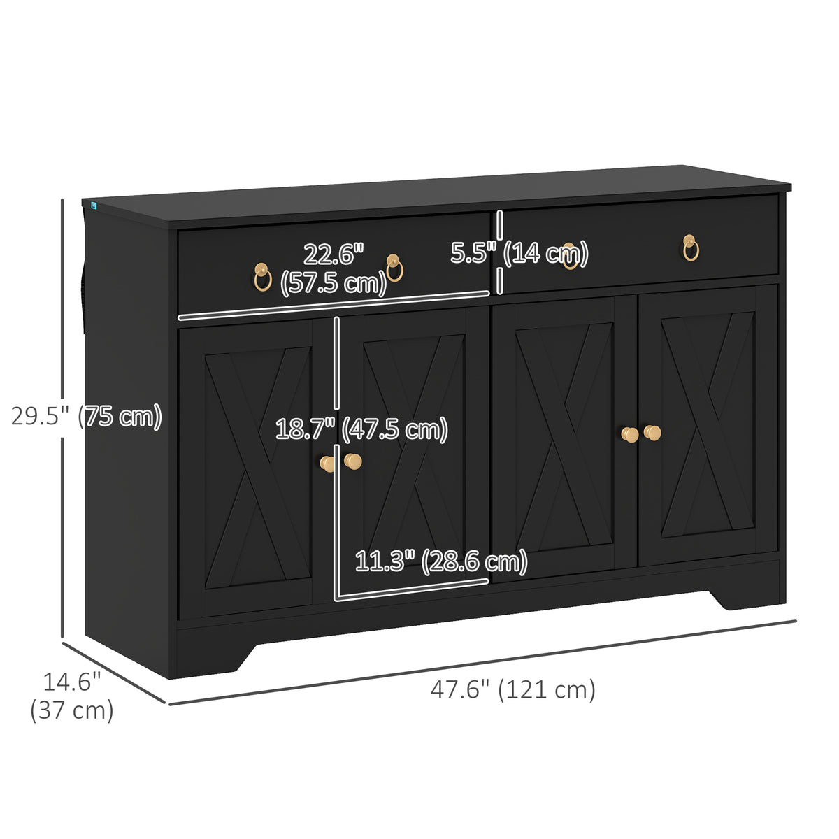 Sideboard Cabinet - Black 47.6" Barn Door-Sideboards & Buffets-DECOROLALA