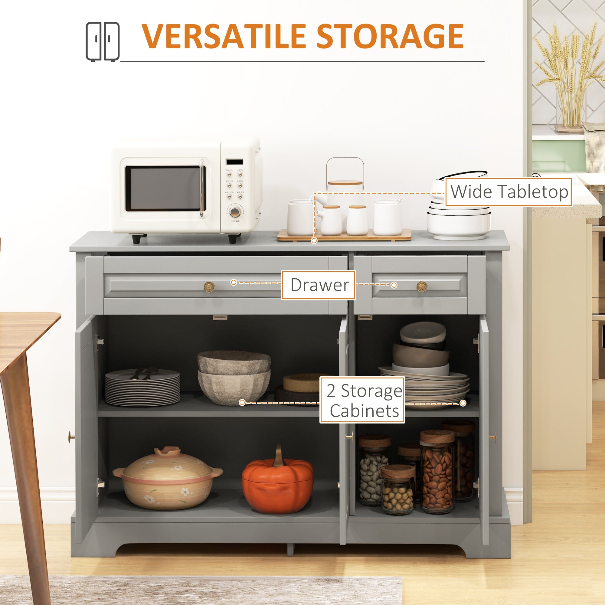 Sideboard Cabinet - Grey 45.3" W-DECOROLALA