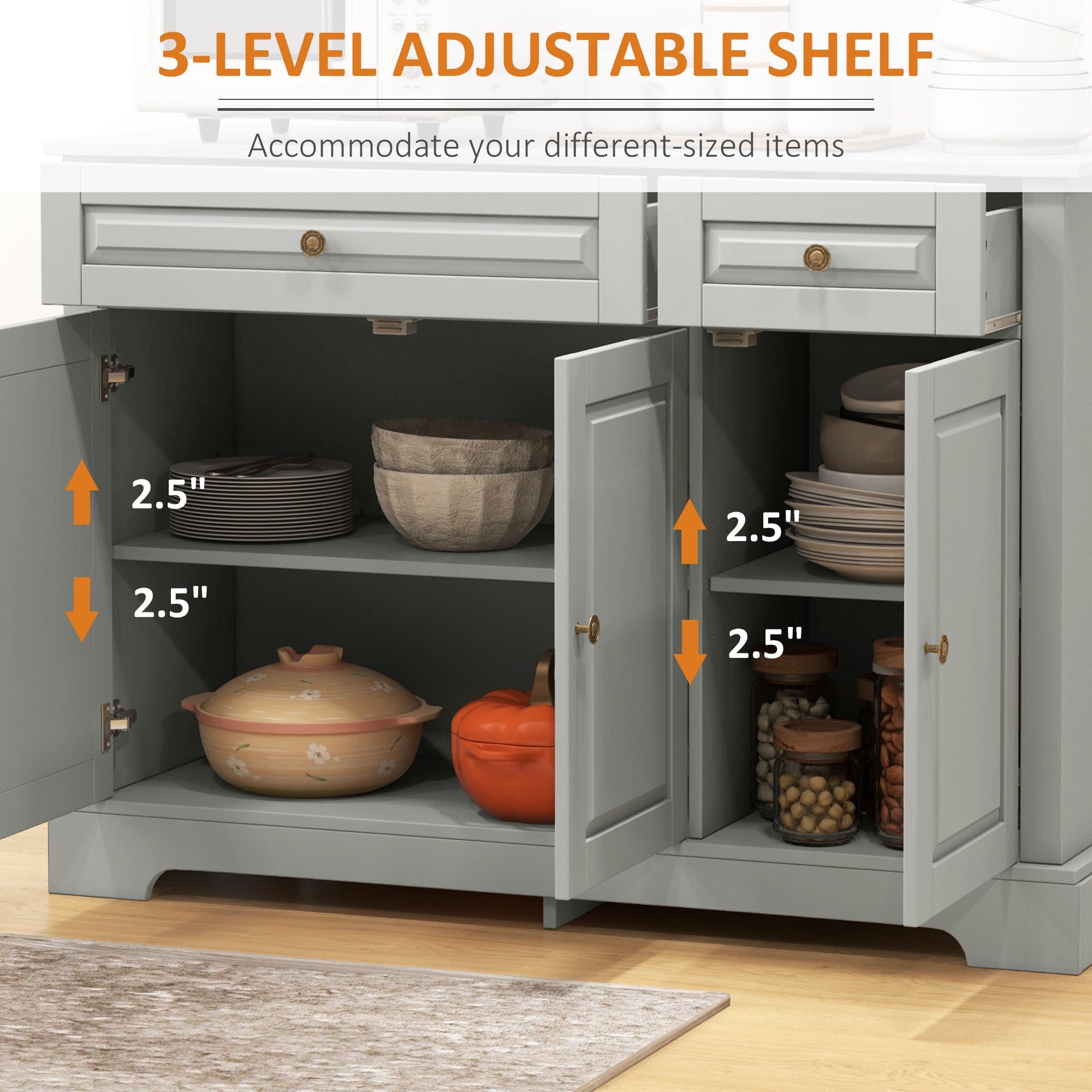 Sideboard Cabinet - Grey 45.3" W-DECOROLALA