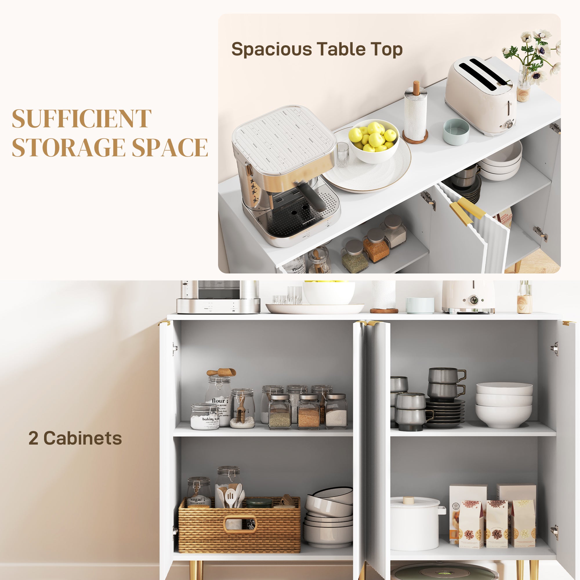 Sideboard Cabinet - White 47.2" W Adjustable Shelves-DECOROLALA